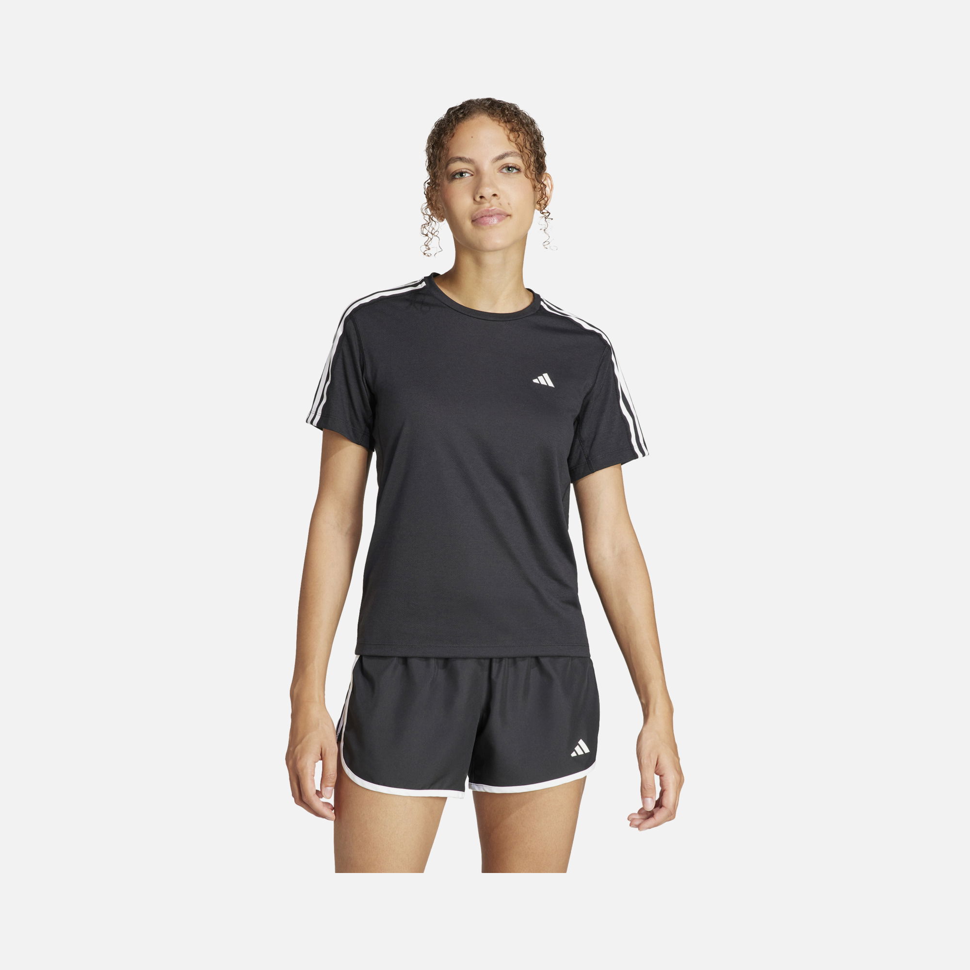 adidas AEROREADY Own the Run 3-Stripes Running Short-Sleeve Kadın Tişört