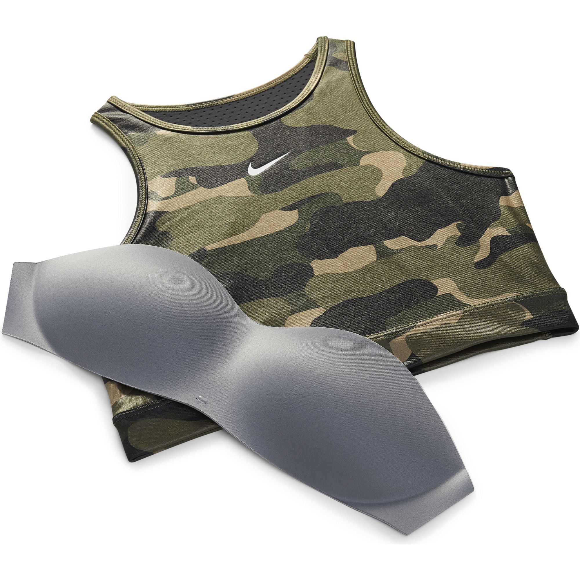 Nike Dri-Fit Swoosh Camouflage Printed Medium-Support 1-Piece Pad High-Neck Kadın Bra