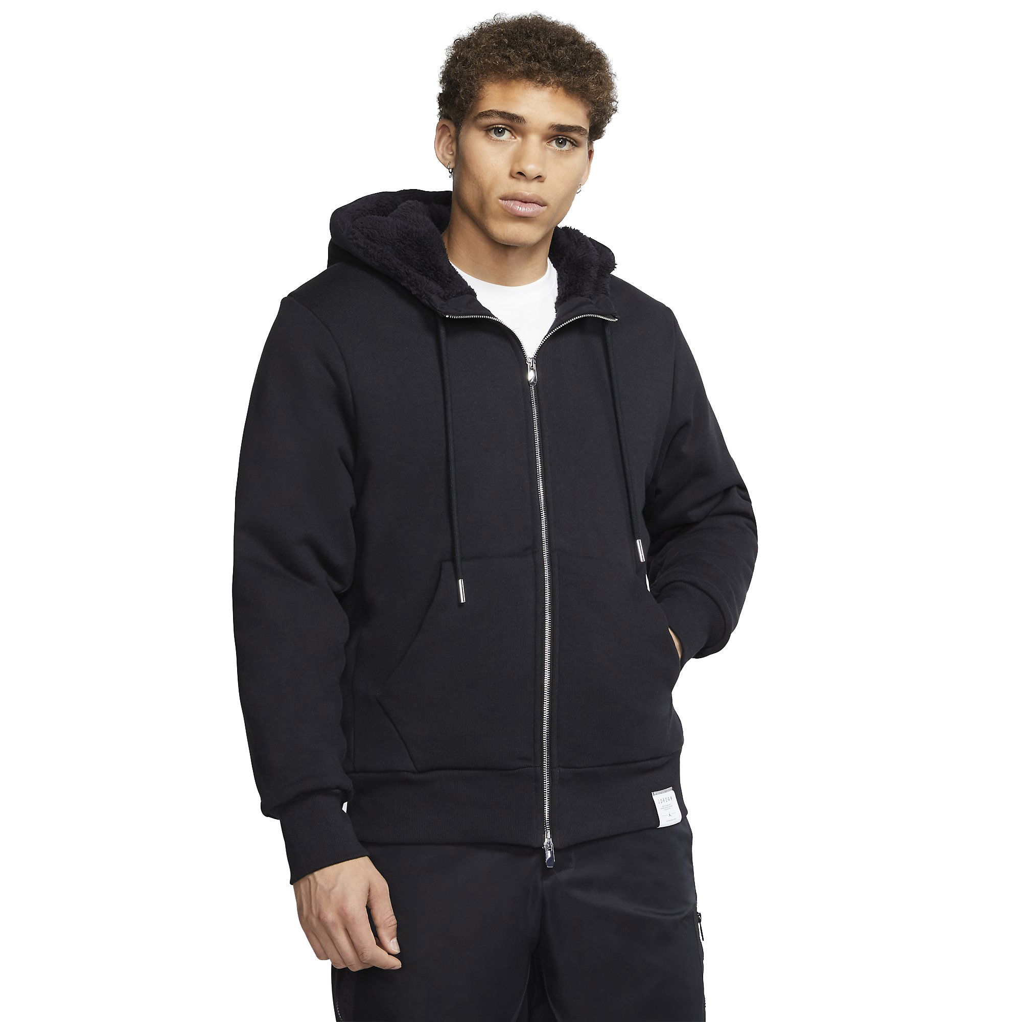 Nike Jordan Black Cat Sherpa Fleece Full-Zip Hoodie Erkek Sweatshirt