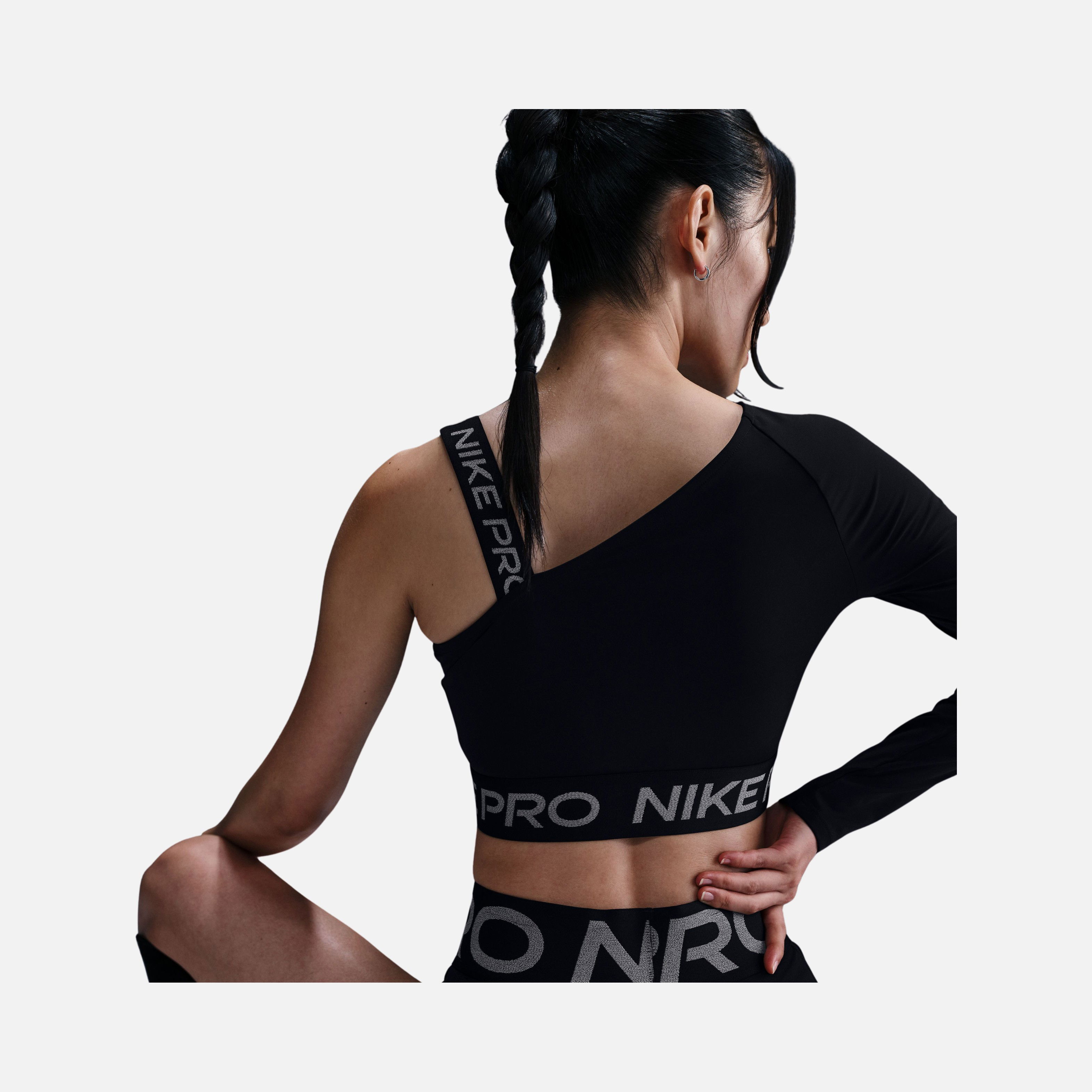 Nike Pro Shine Dri-Fit Cropped Lightweight & Stretchy Training Asymmetrical Long-Sleeve Kadın Tişört