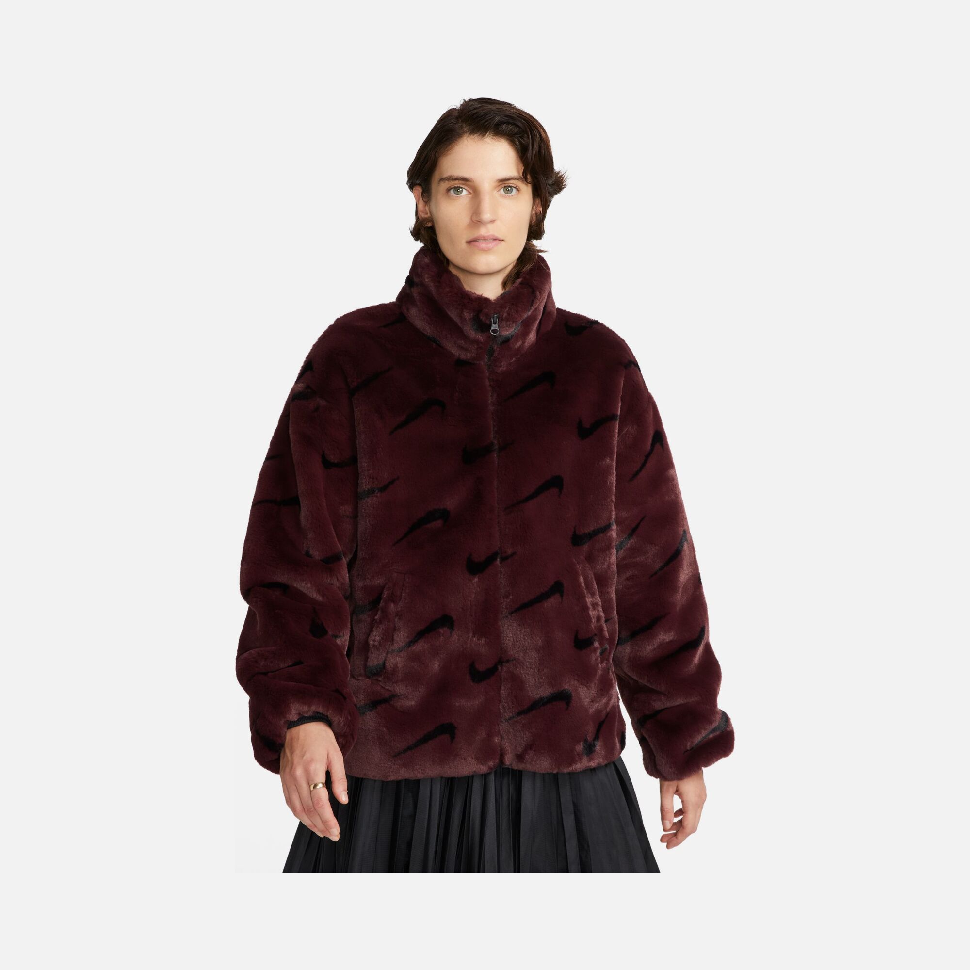 Nike Sportswear Plush Swoosh Printed Faux Fur Full-Zip Kadın Ceket
