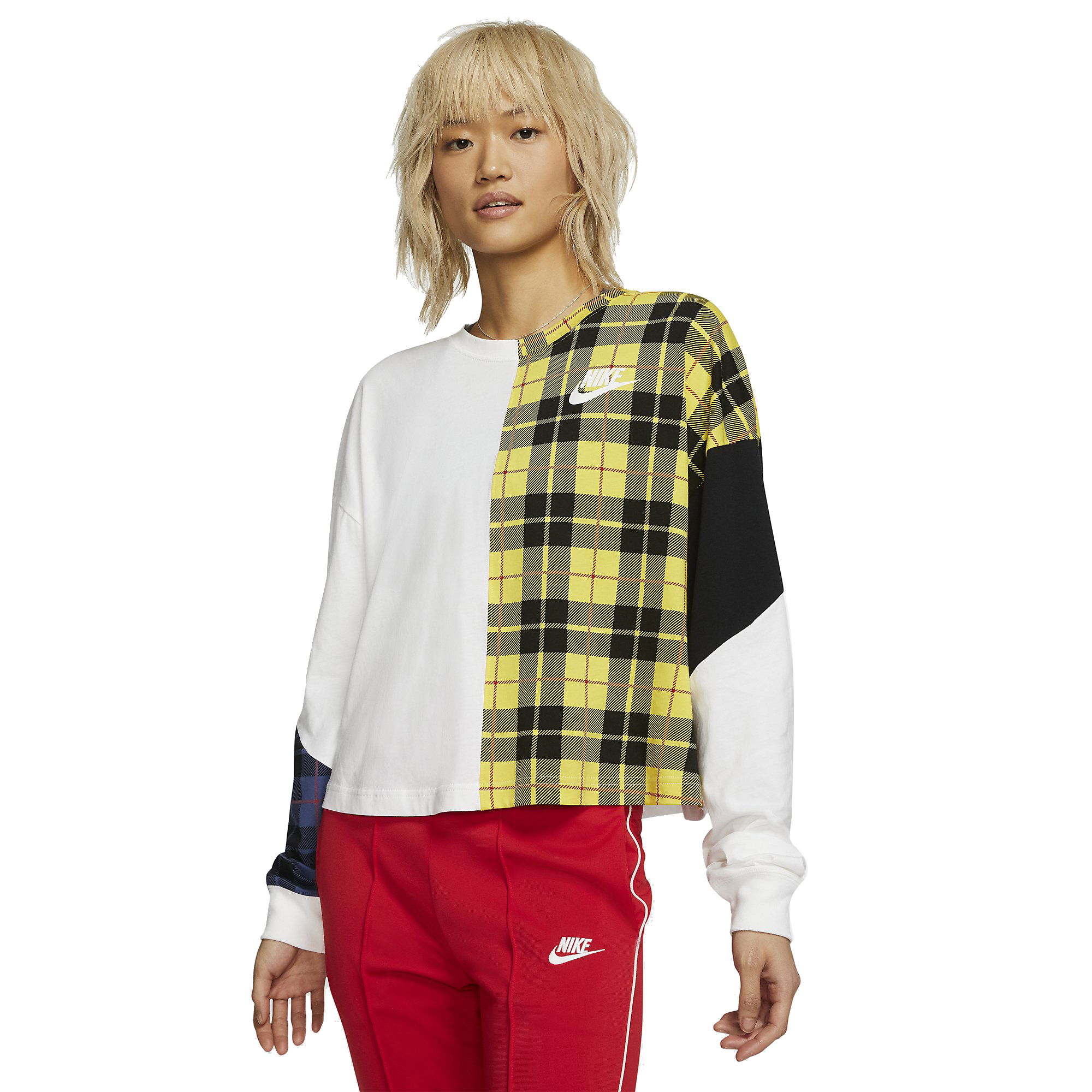 Nike Sportswear NSW Long-Sleeve Checked Top Kadın Tişört