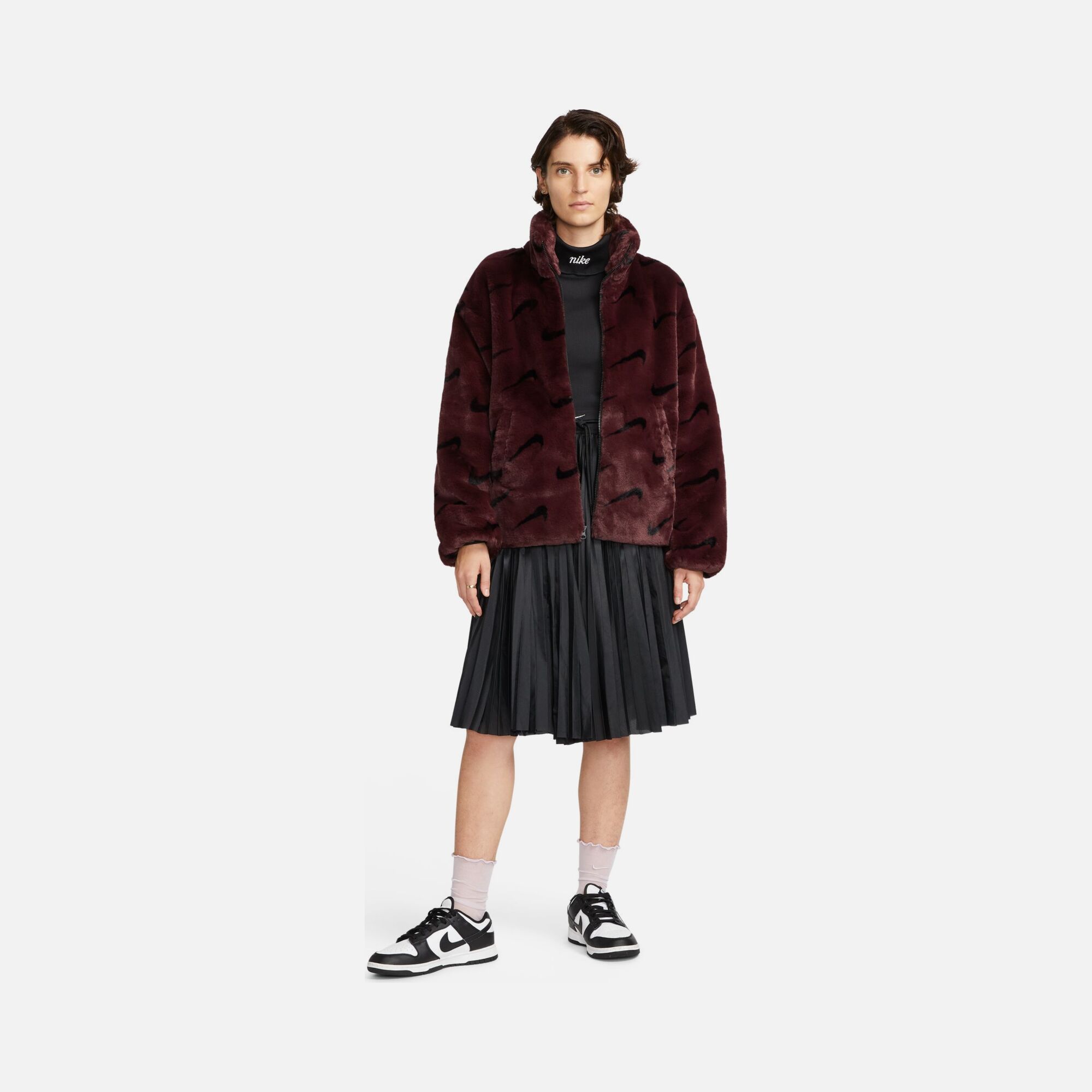 Nike Sportswear Plush Swoosh Printed Faux Fur Full-Zip Kadın Ceket