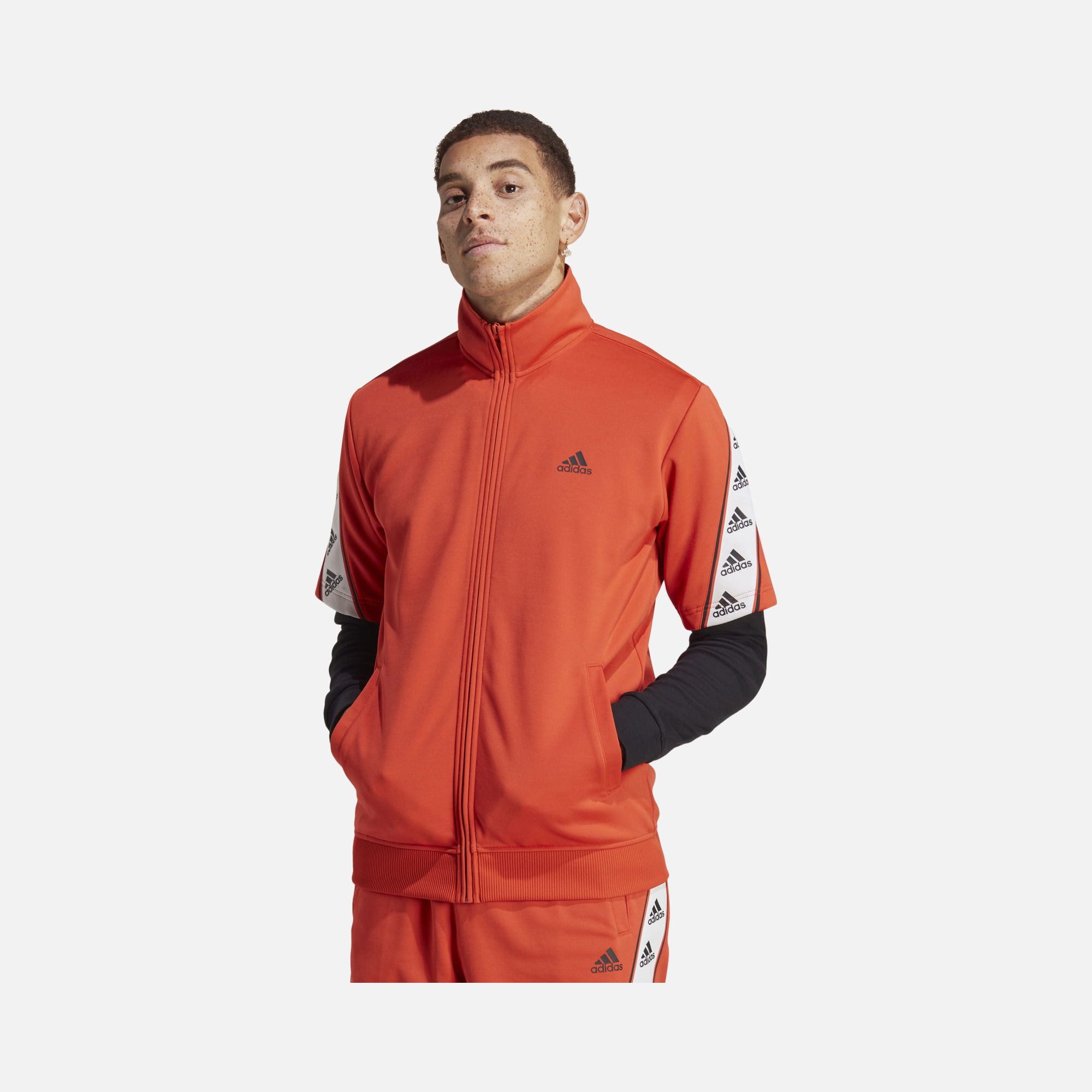 adidas Sportswear Taped Logo Full-Zipp Short-Sleeve Erkek Sweatshirt