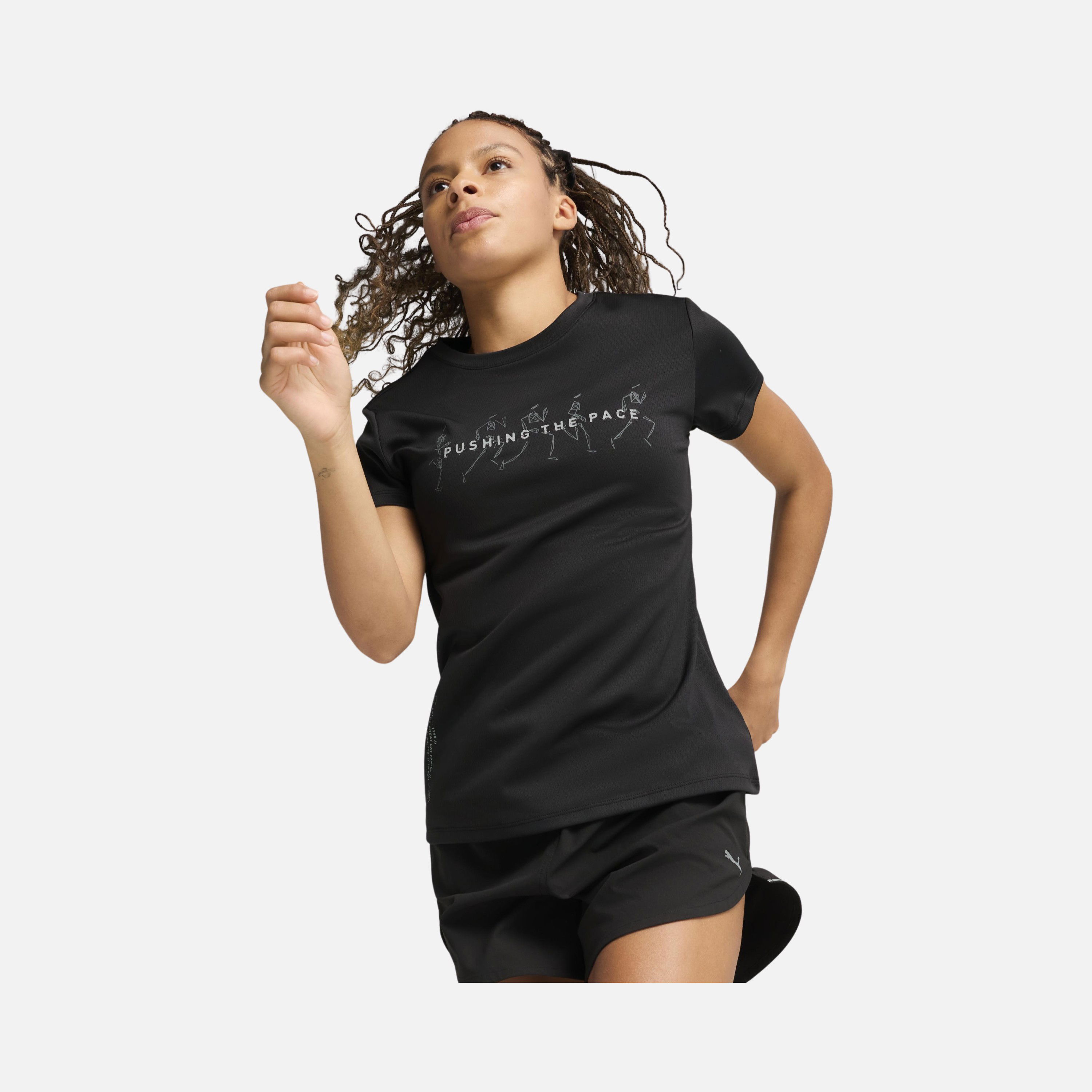 Puma Pushing The Pace Slogan Graphics Running Short-Sleeve Kadın Tişört