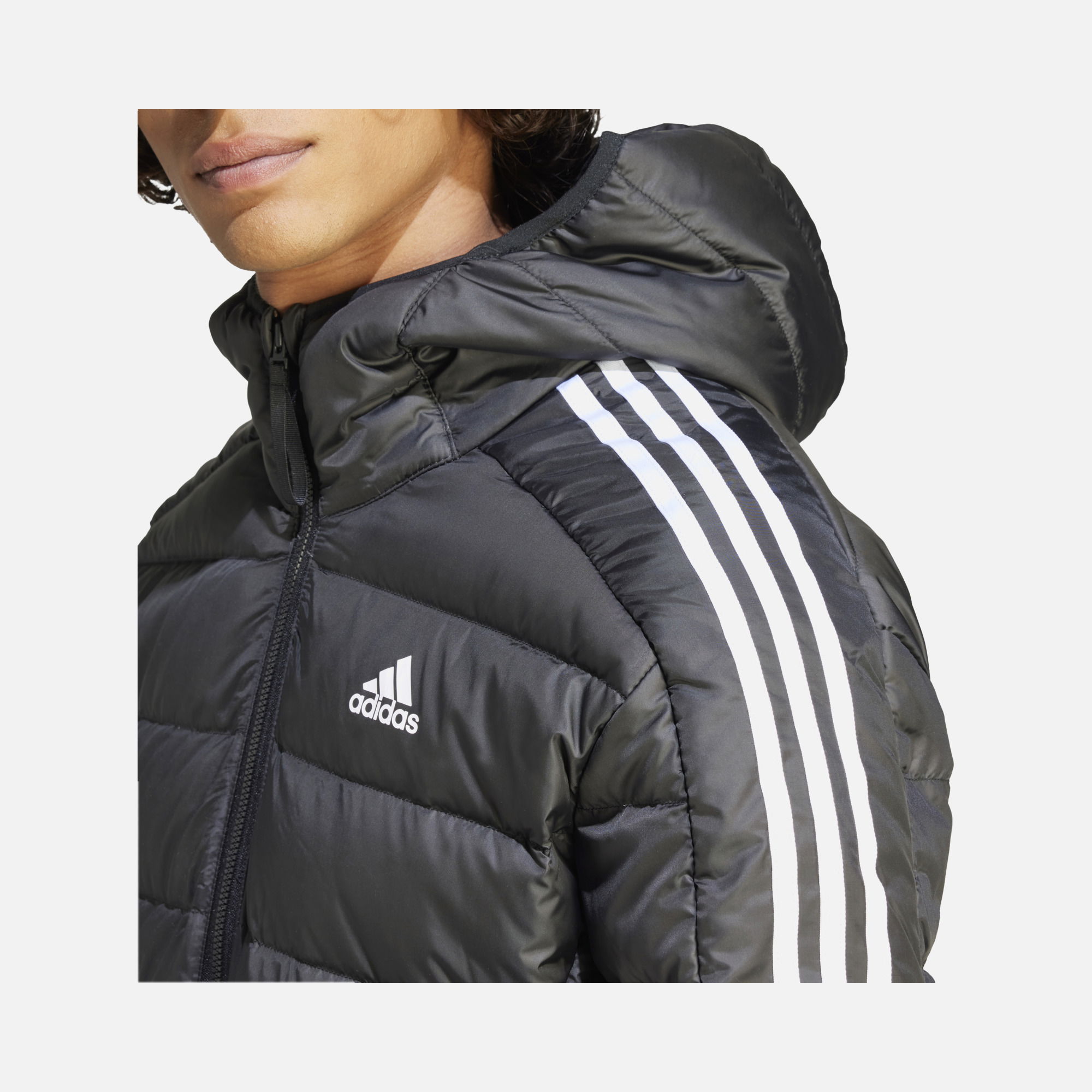adidas Essentials 3-Stripes Light Down Full-Zip Hoodie Erkek Parka