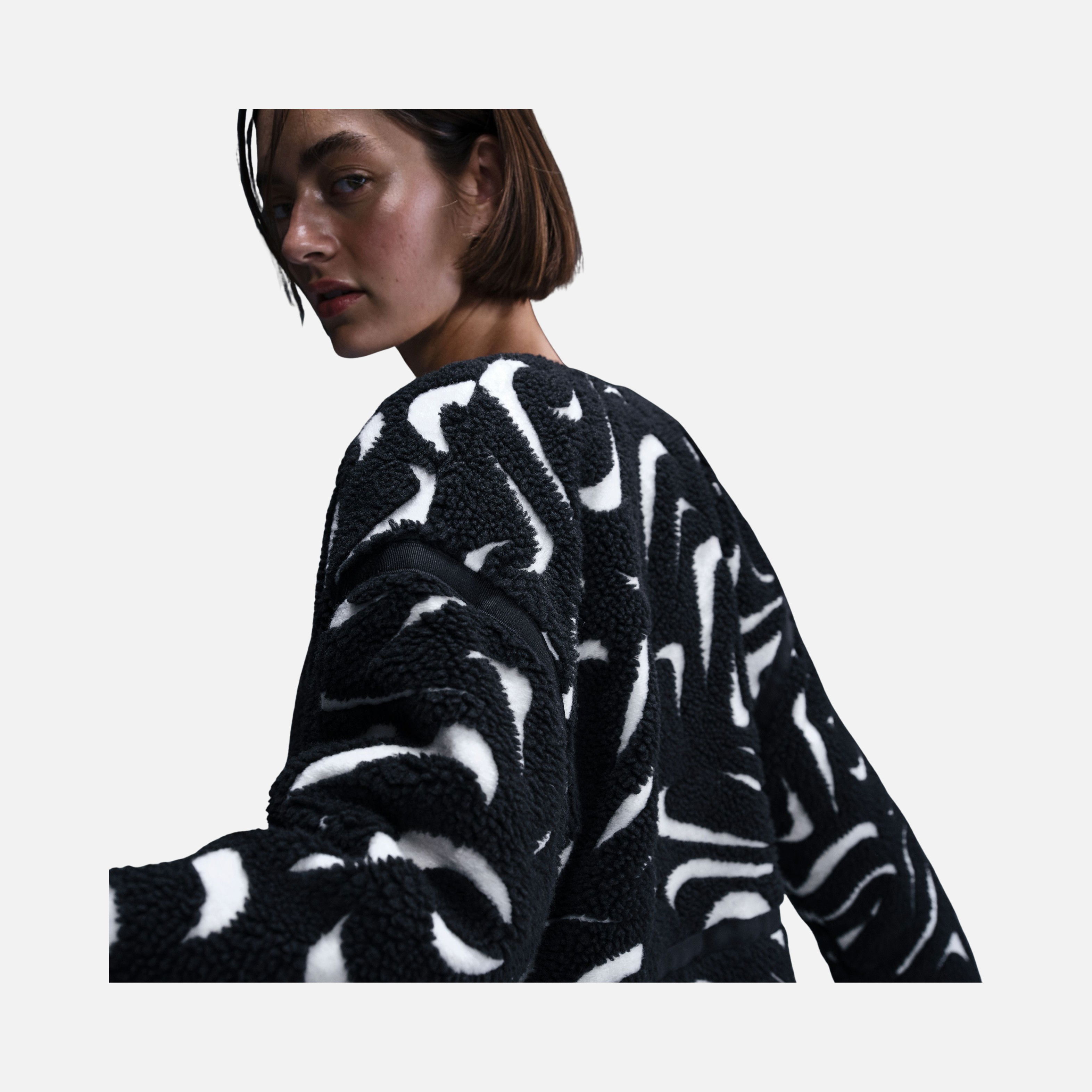 Nike Sportswear Cozy Long-Haired All-Over Swoosh Logo Lined Loose Full-Zip Kadın Ceket