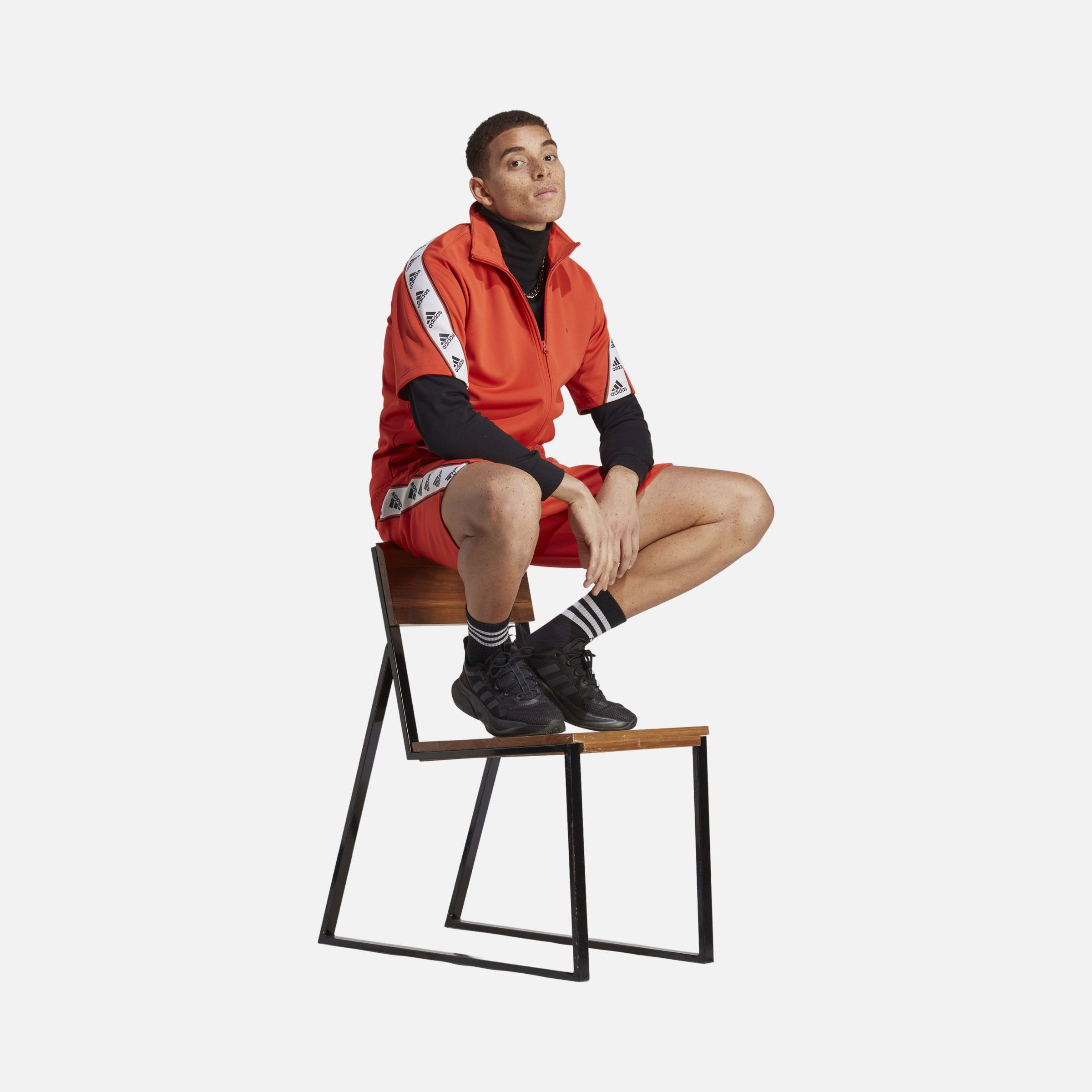 adidas Sportswear Taped Logo Full-Zipp Short-Sleeve Erkek Sweatshirt