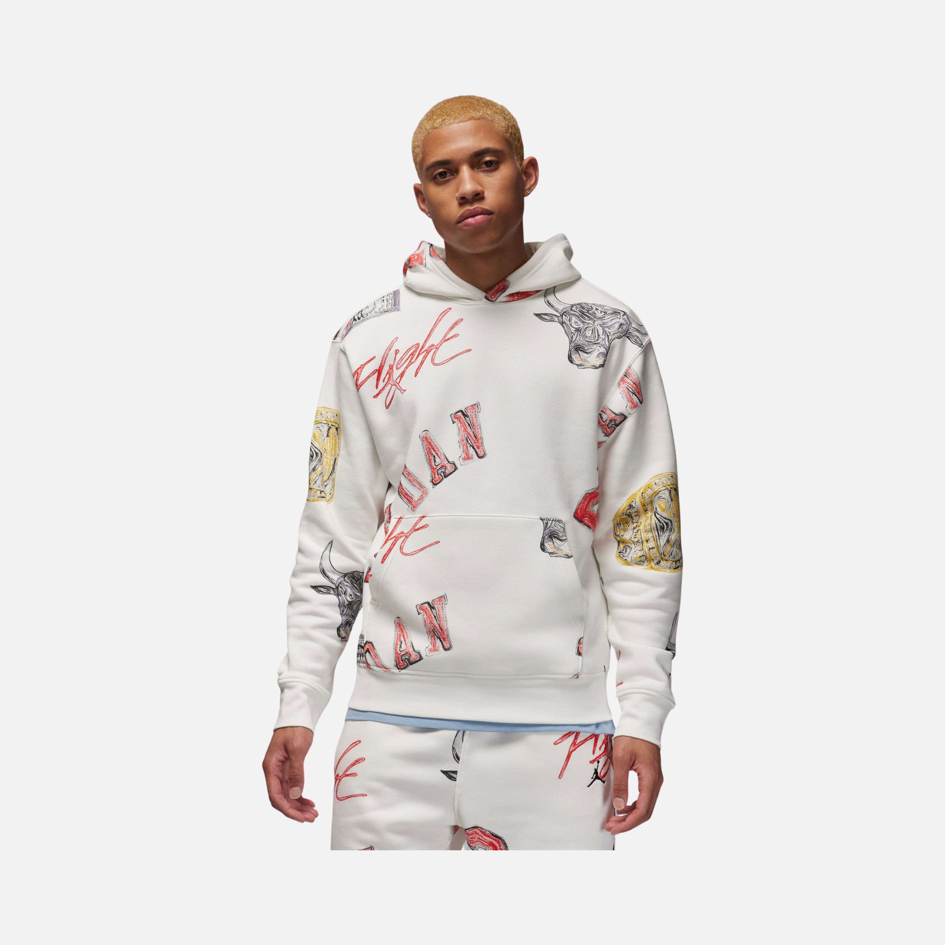 Nike Jordan Essentials Fleece All-Over Printed Pullover Hoodie Erkek Sweatshirt