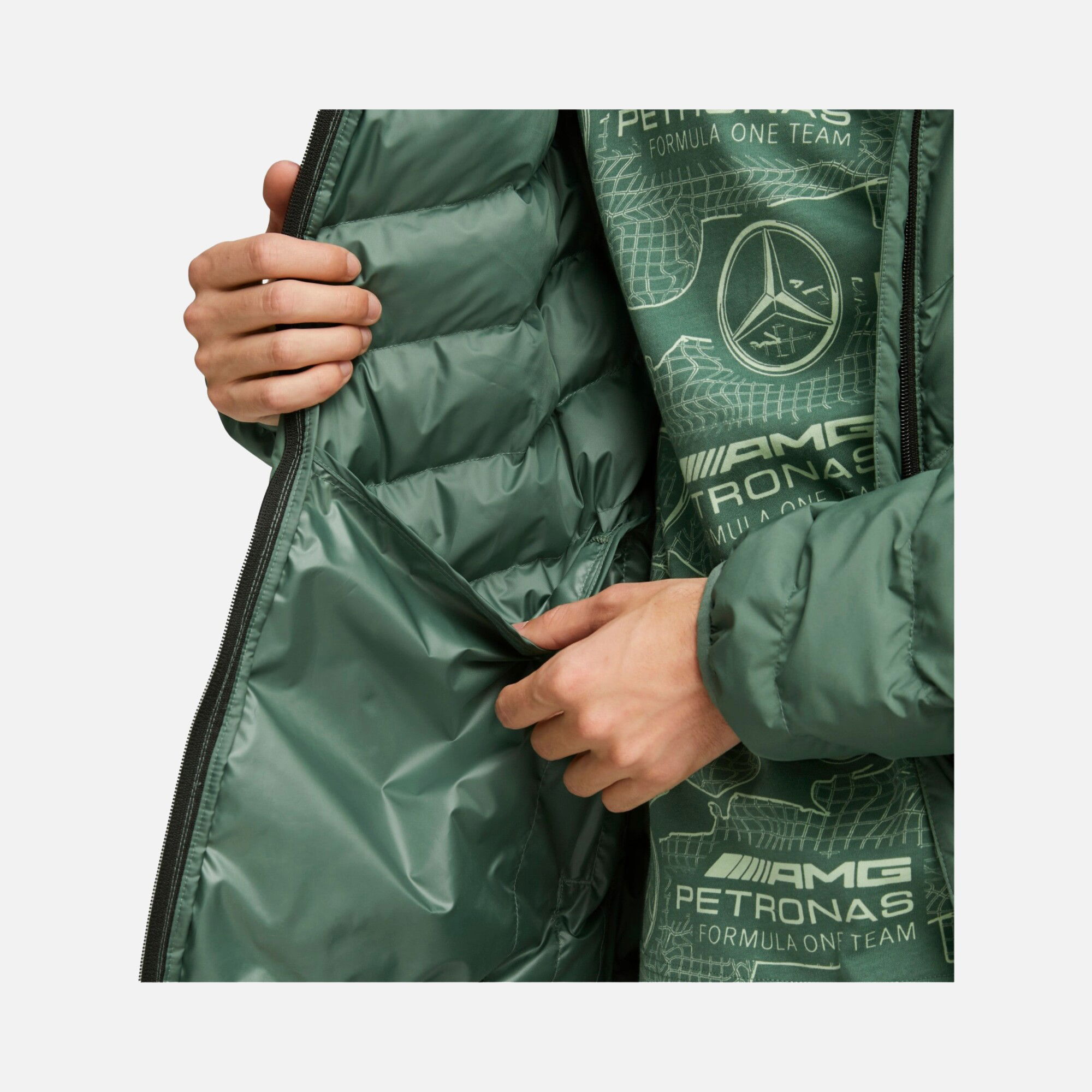 Puma Mercedes F1 MT7 Eco Lite Down Full-Zip Hoodie Erkek Mont