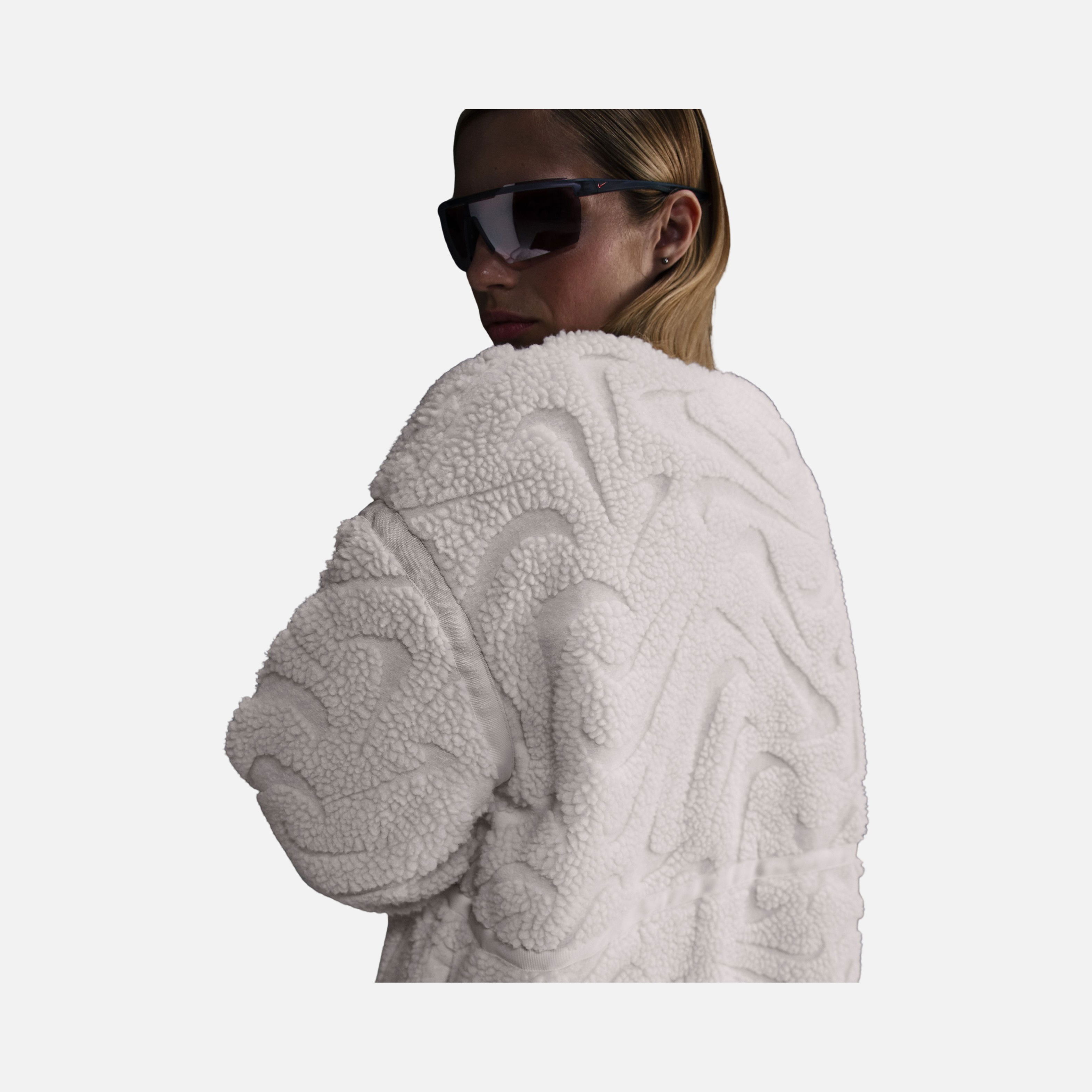 Nike Sportswear Cozy Long-Haired All-Over Swoosh Logo Lined Loose Full-Zip Kadın Ceket