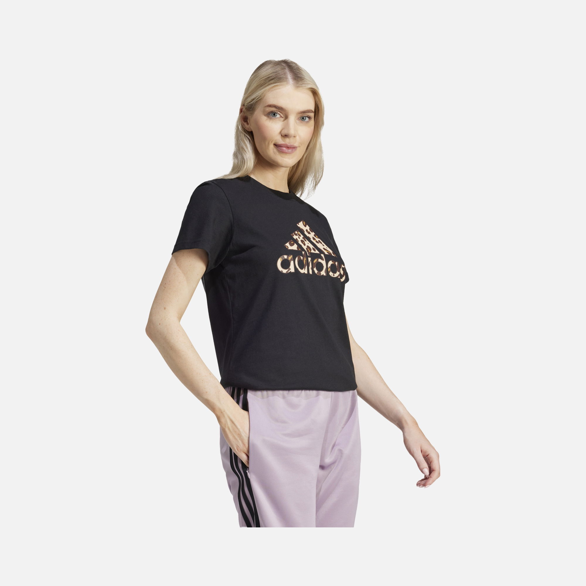 adidas Sportswear Animal Print Logo ''Leopard'' '24 Short-Sleeve Kadın Tişört