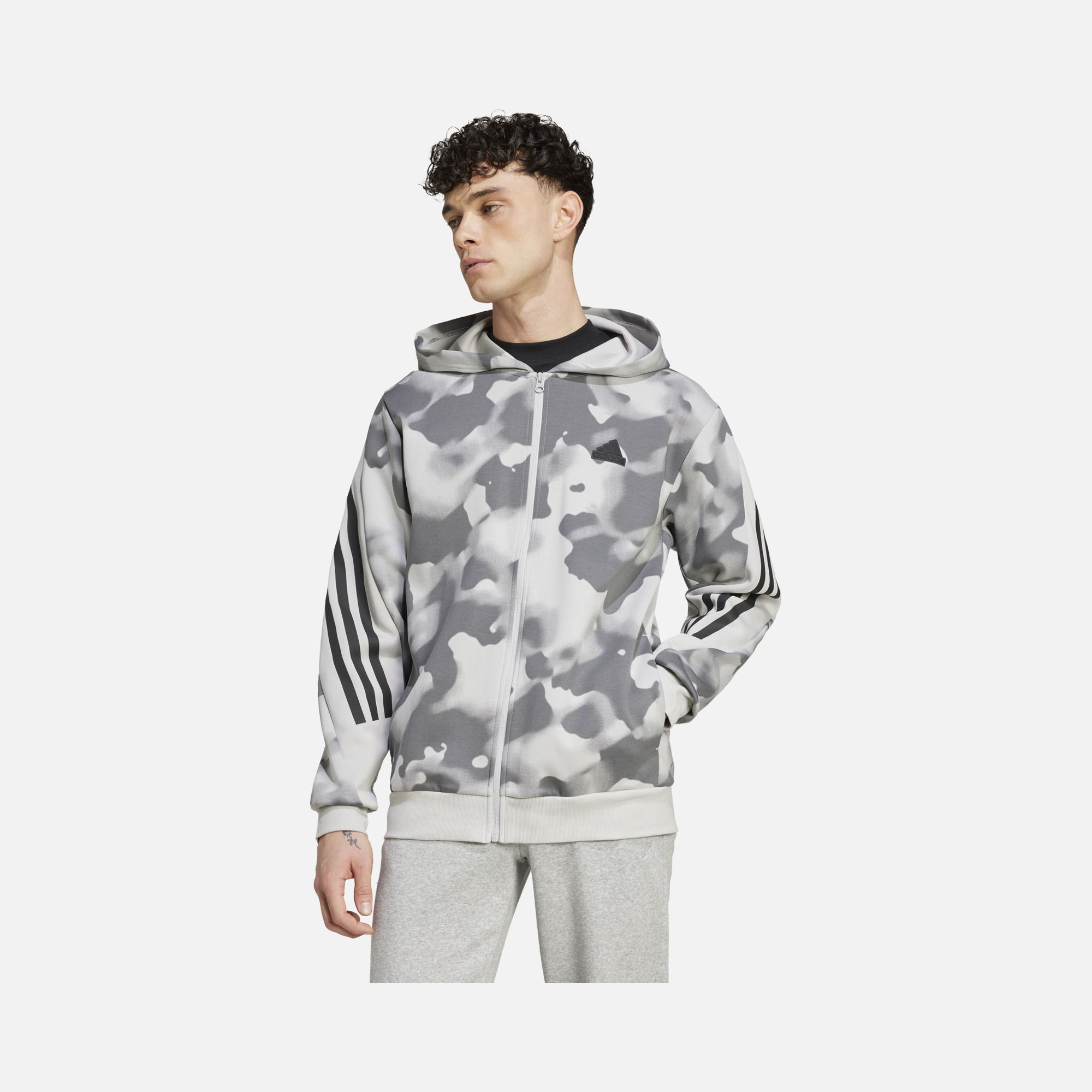 adidas Future Icons 3-Stripes Allover Print Full-Zip Hoodie Erkek Sweatshirt