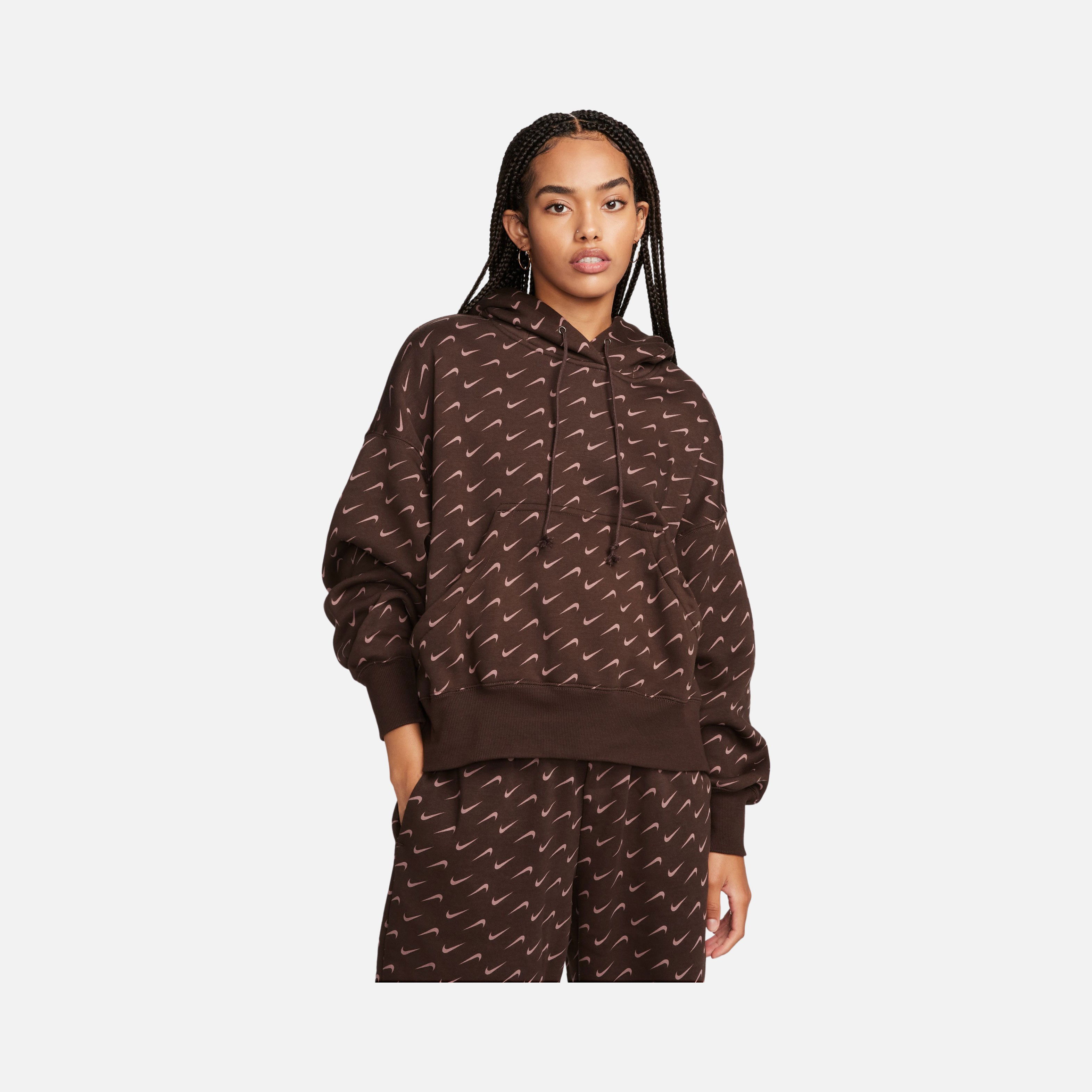 Nike Sportswear Phoenix Fleece Over-Oversized All-Over Print Pullover Hoodie Kadın Sweatshirt