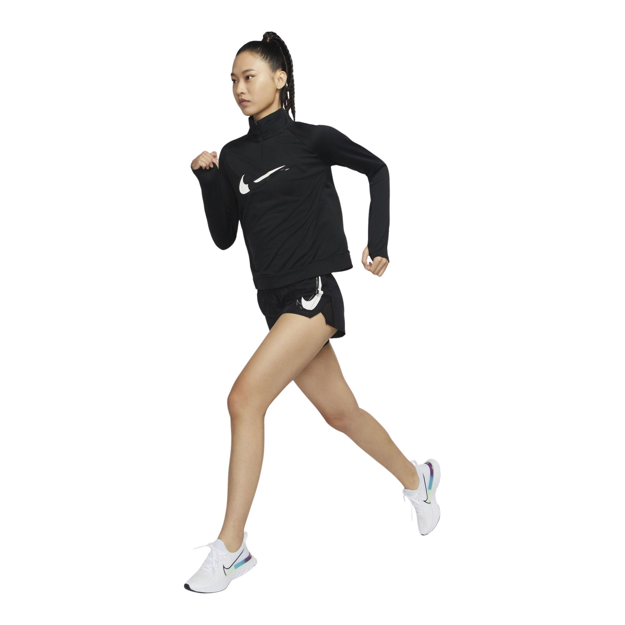 Nike Dri-Fit Swoosh Running Midlayer 1/4-Zip Long-Sleeve (Plus Size) Kadın Tişört