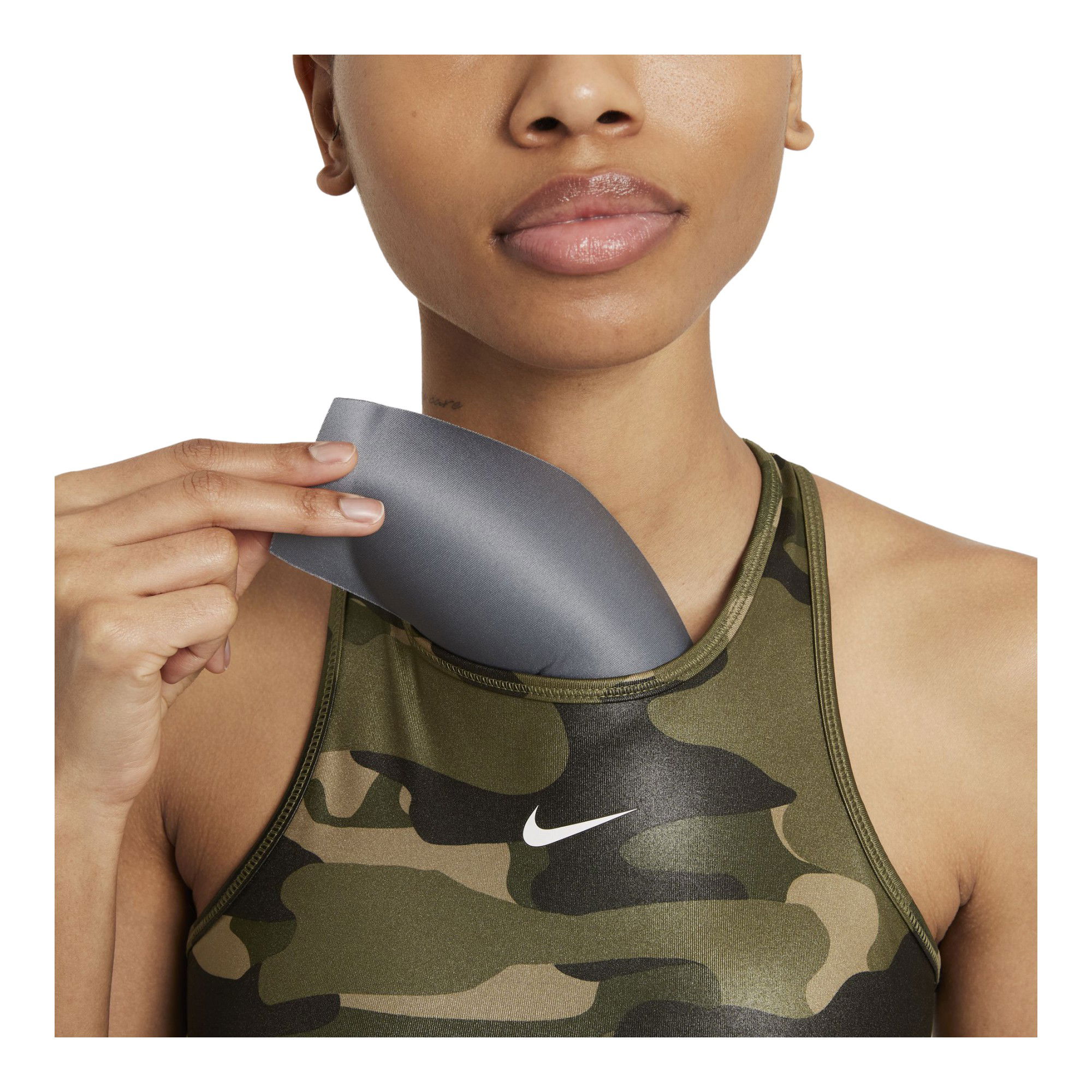Nike Dri-Fit Swoosh Camouflage Printed Medium-Support 1-Piece Pad High-Neck Kadın Bra