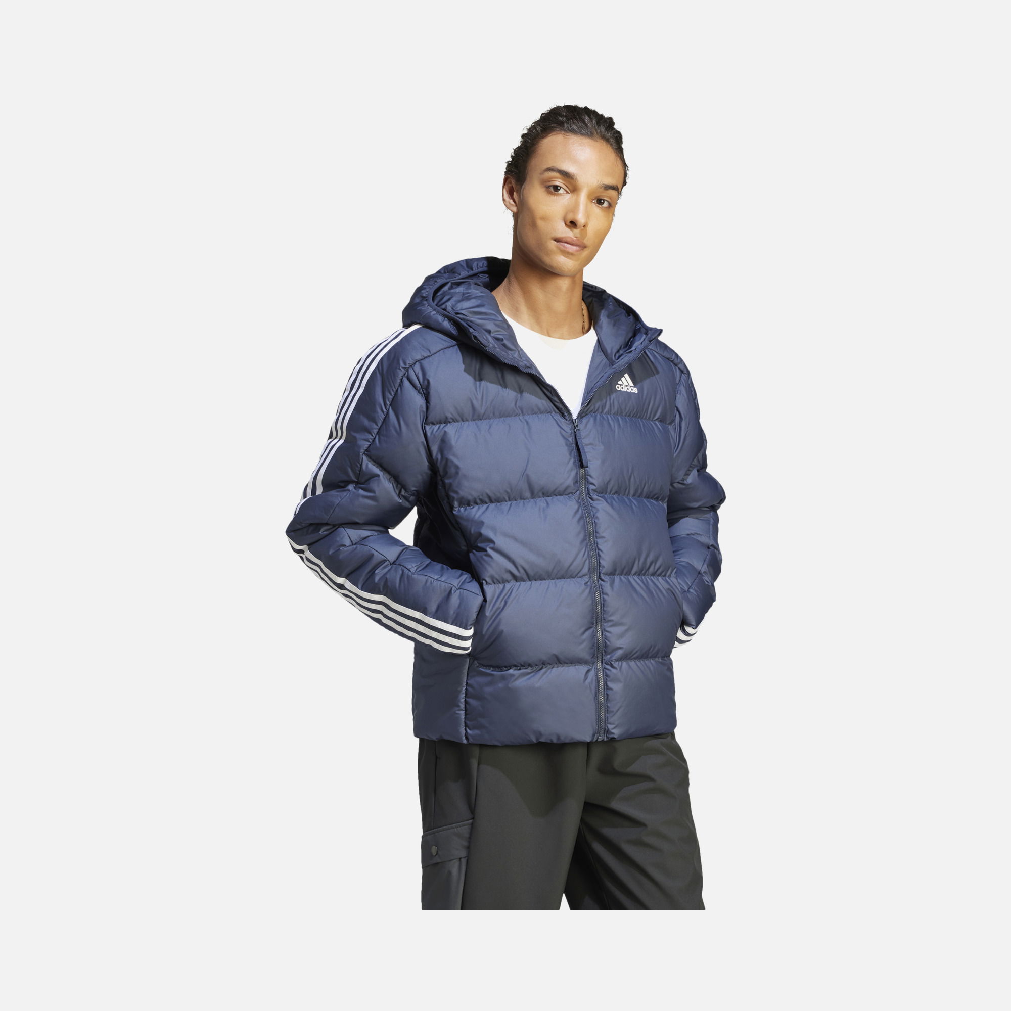 adidas Essentials Midweight Down 3-Stripes Full-Zip Hoodie Erkek Ceket