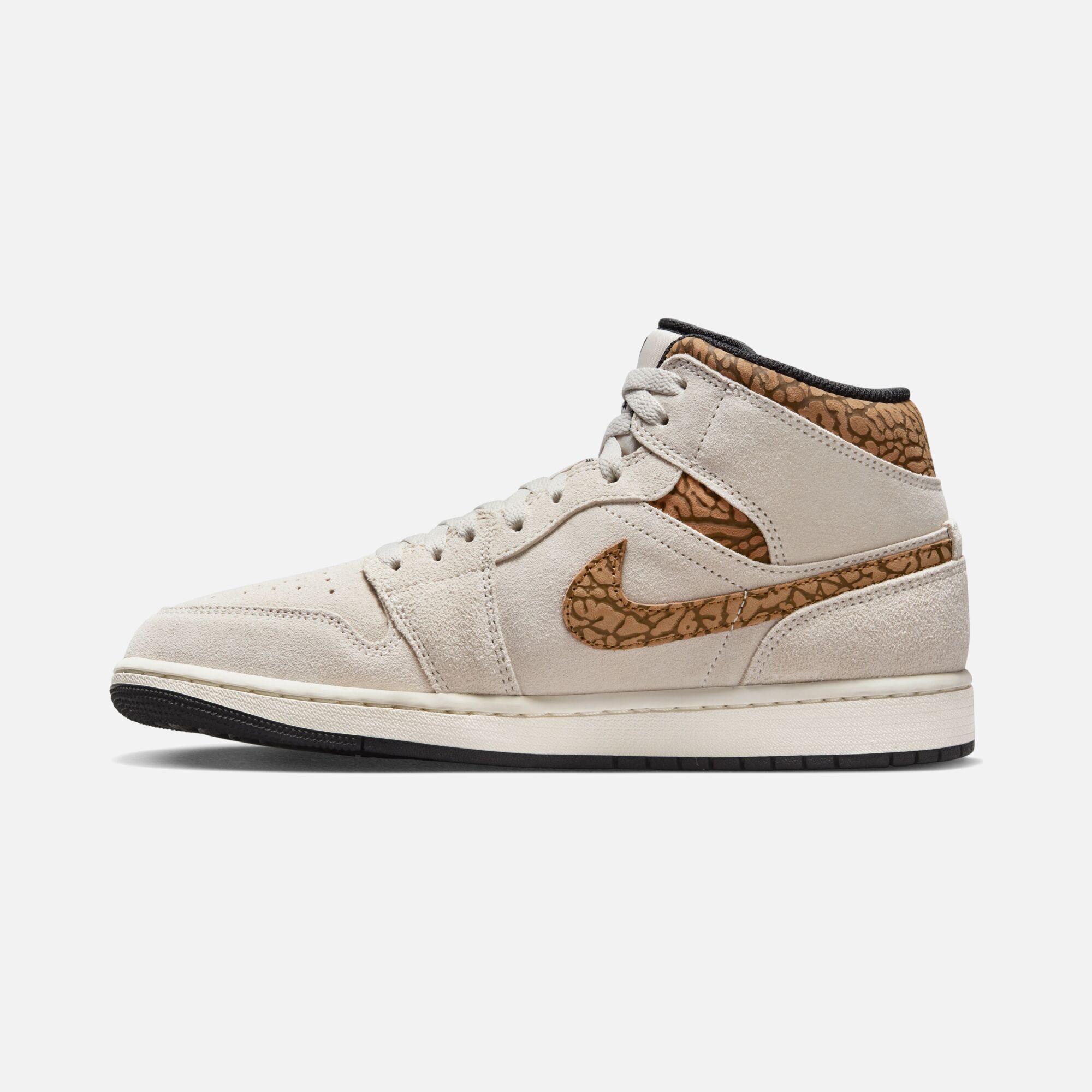 Nike Air Jordan 1 Mid SE ''Elephant Printed Swoosh and Gold Jumpman'' Erkek Spor Ayakkabı