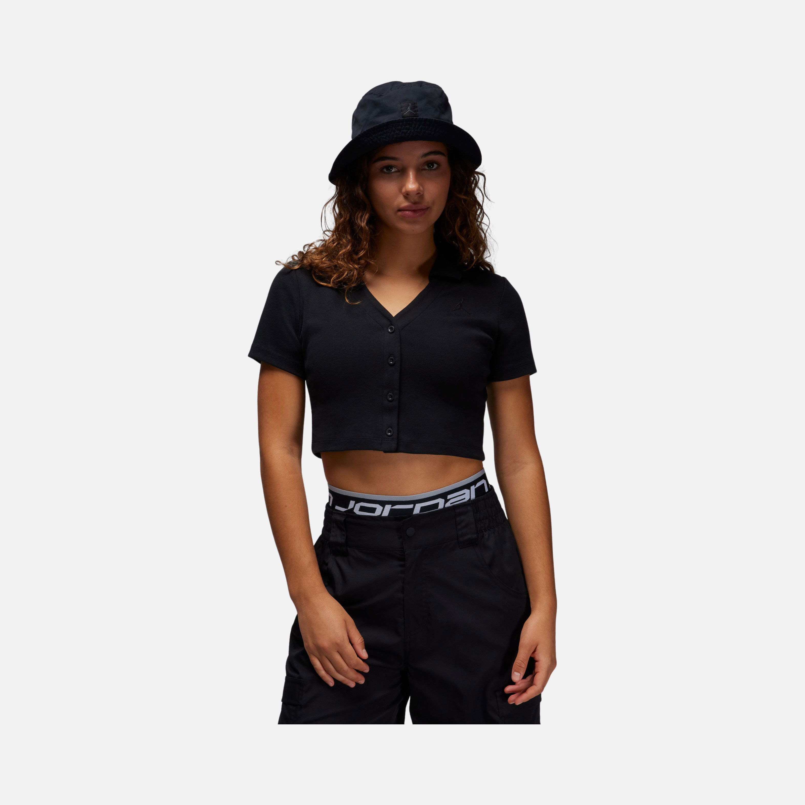 Nike Jordan Twill Knit Cropped Buttoned Short-Sleeve Kadın Tişört