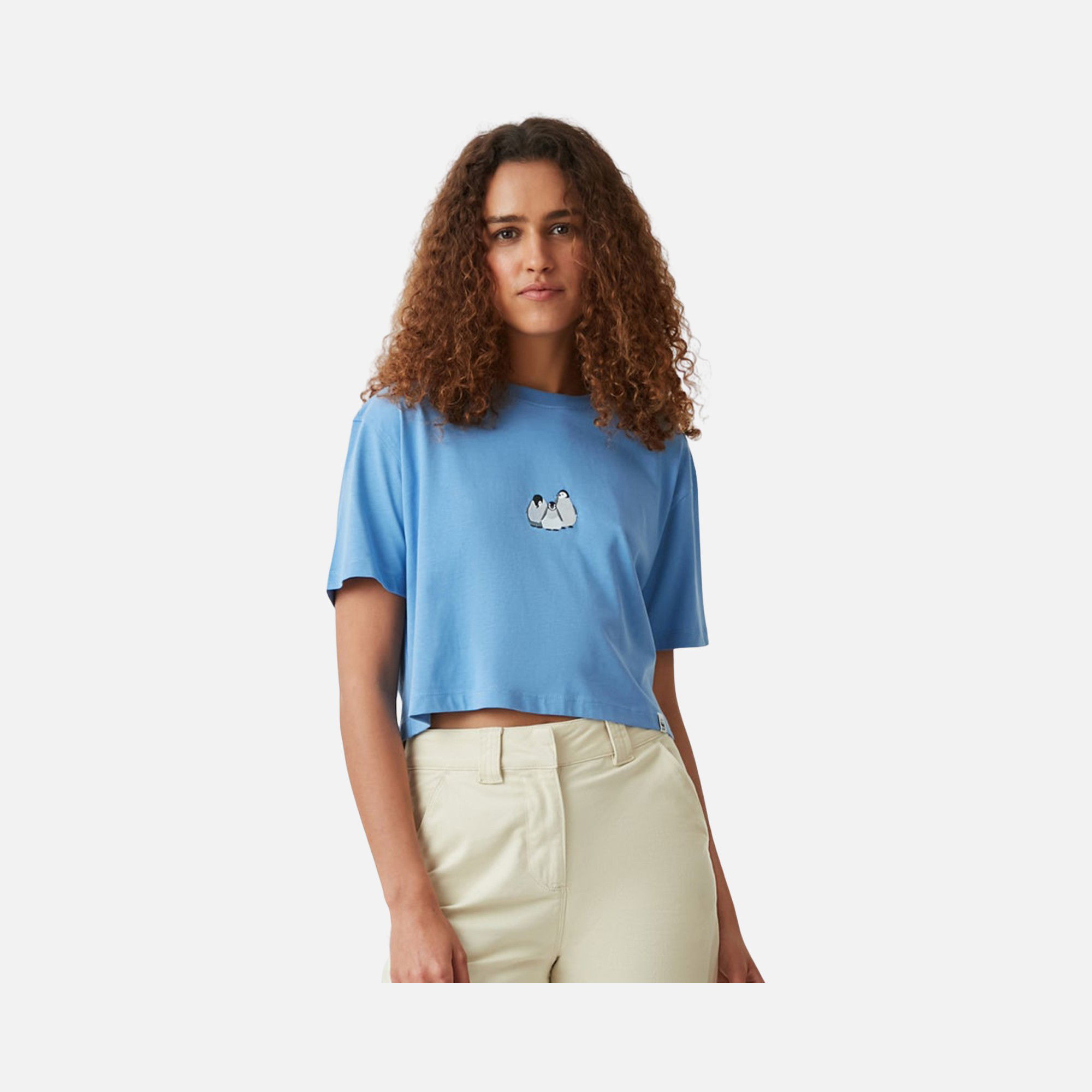 WWF Sportswear Yavru İmparator Penguen Embroidered Crop Short-Sleeve Kadın Tişört