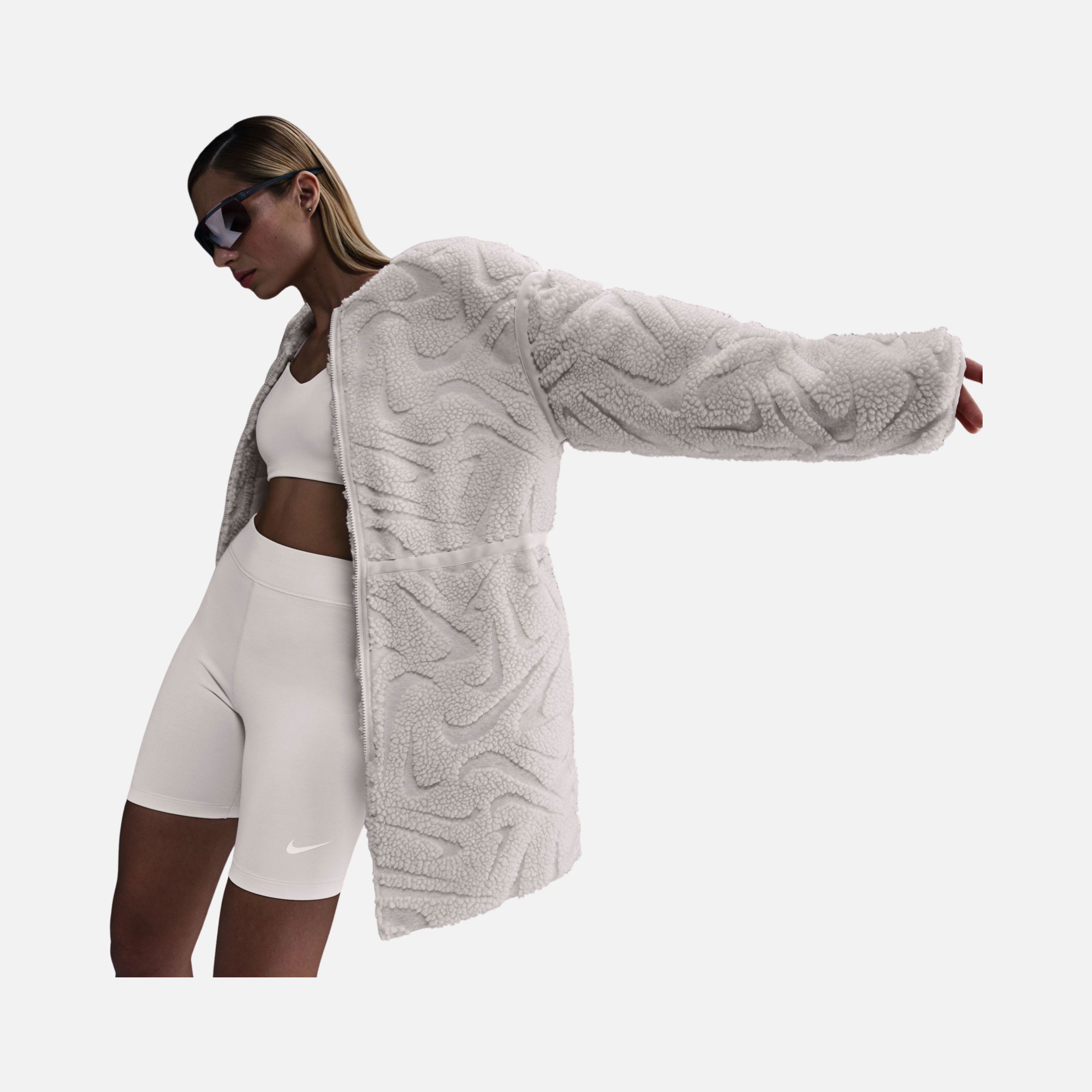 Nike Sportswear Cozy Long-Haired All-Over Swoosh Logo Lined Loose Full-Zip Kadın Ceket