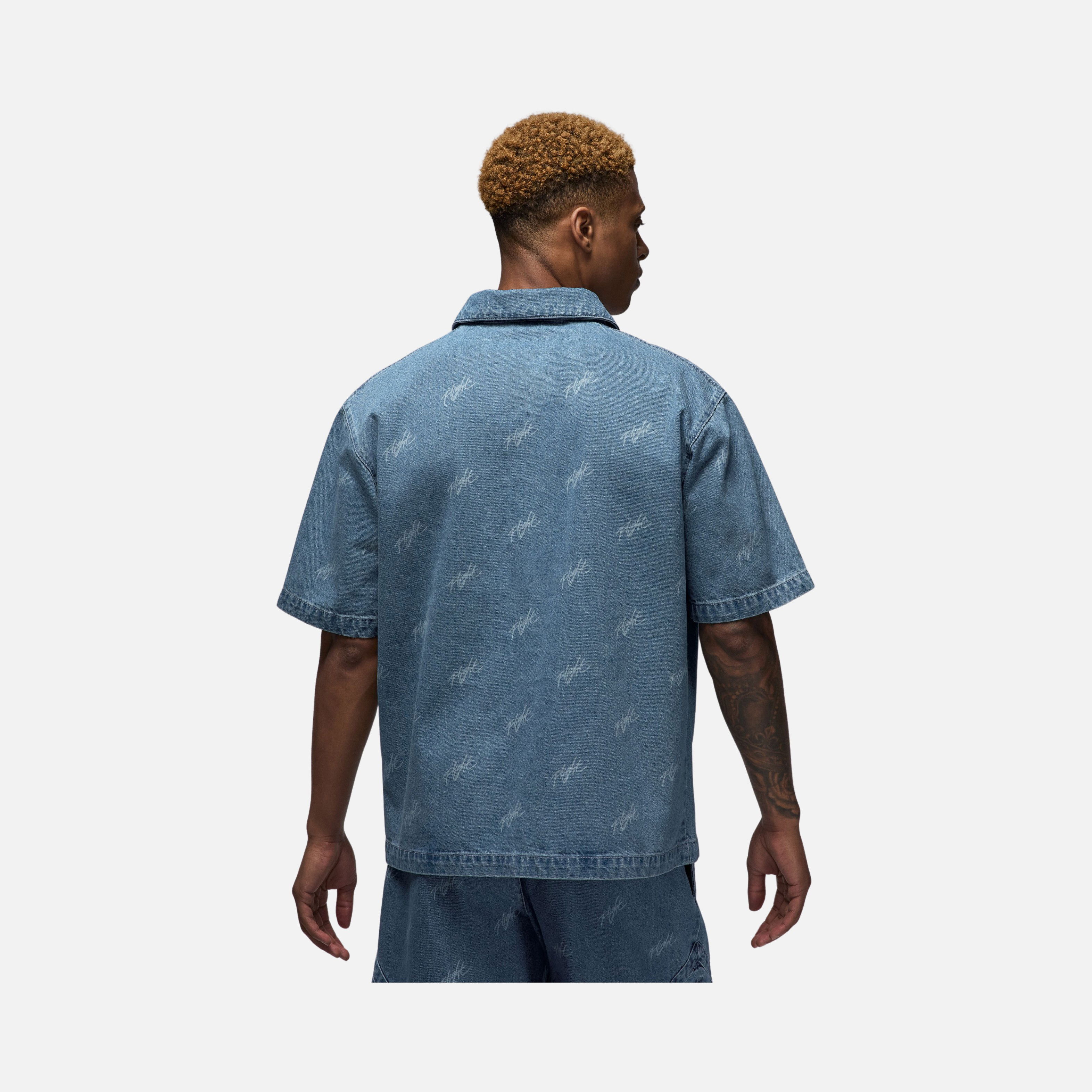 Nike Jordan Flight Heritage Denim Allover Printed Full-Buttoned Short-Sleeve Erkek Gömlek