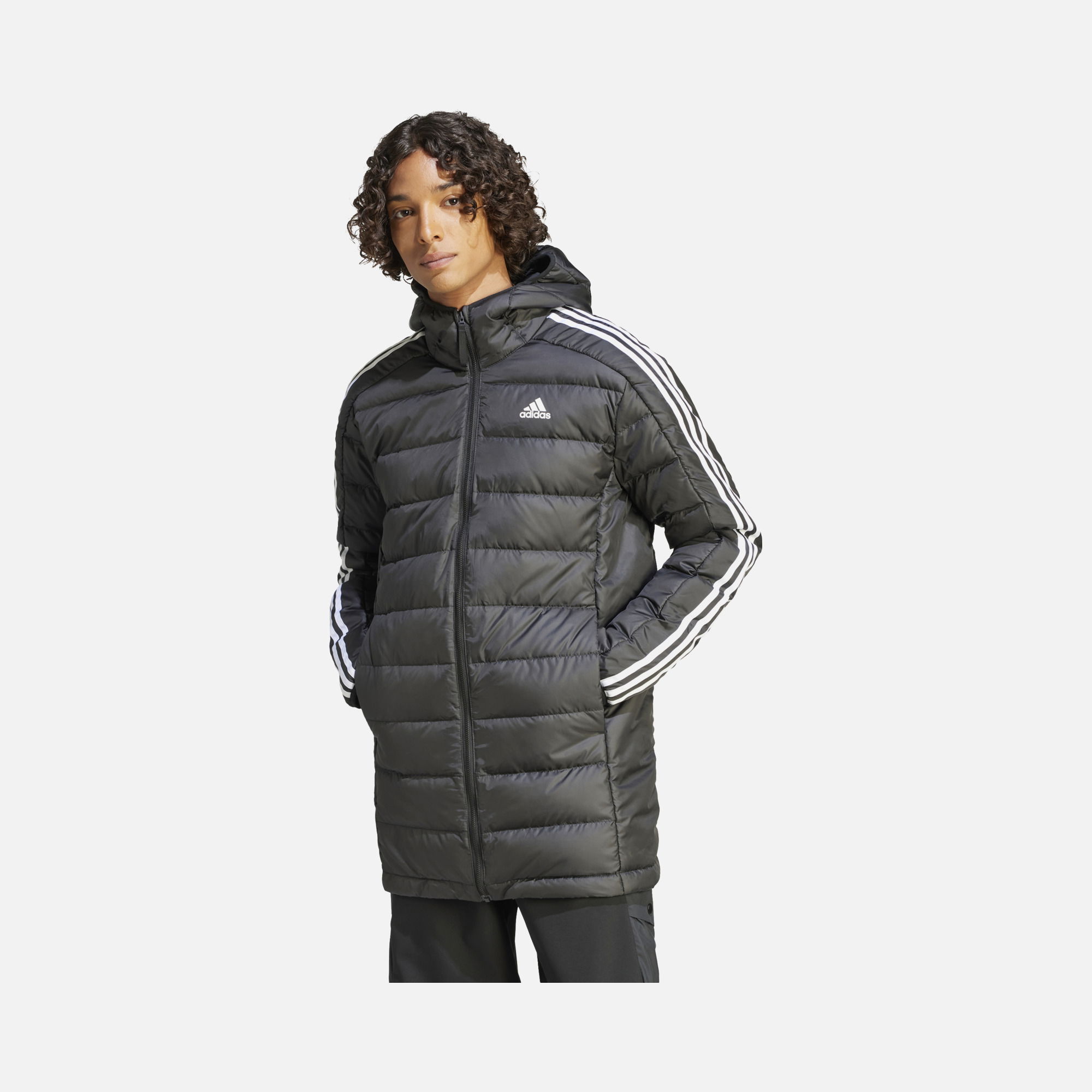 adidas Essentials 3-Stripes Light Down Full-Zip Hoodie Erkek Parka