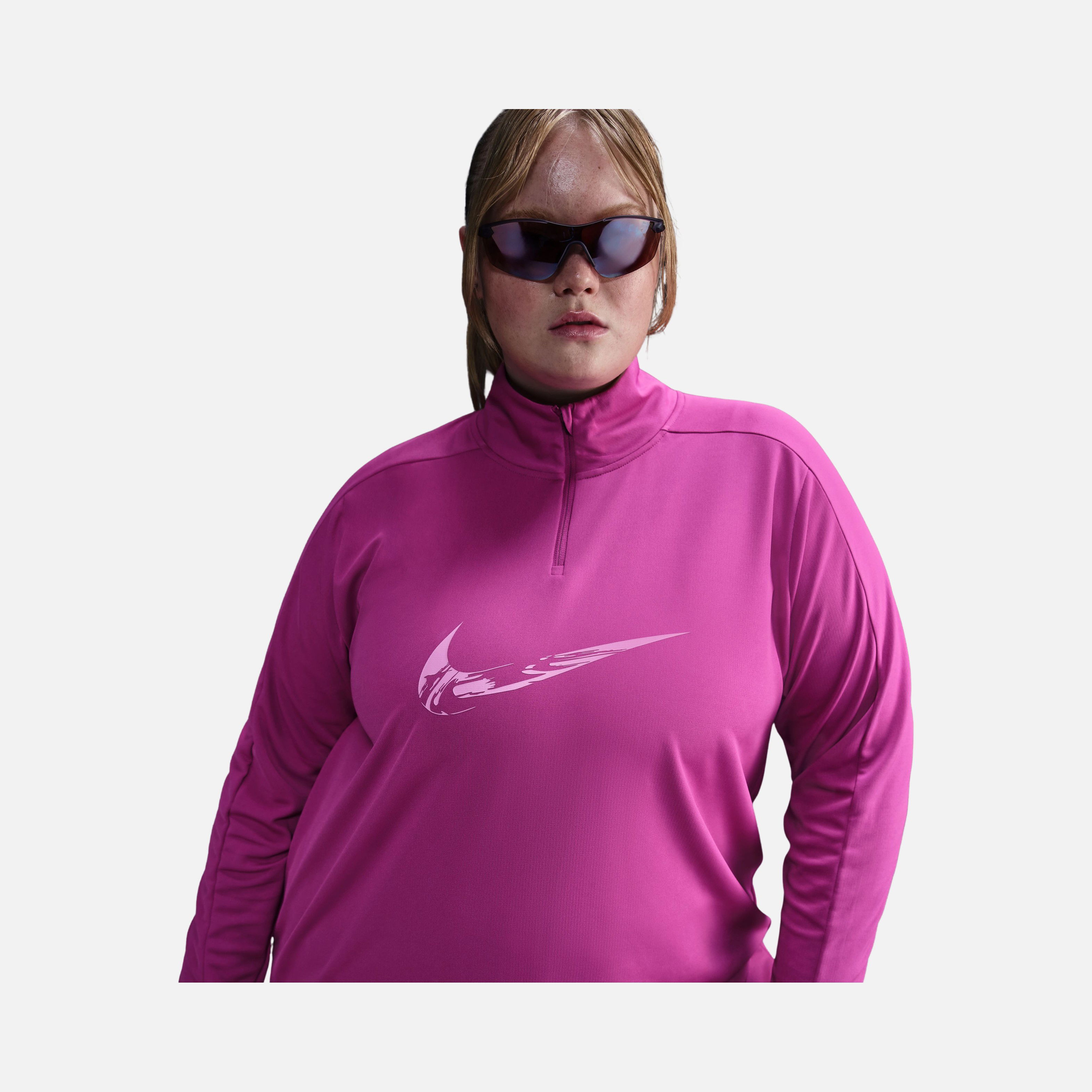 Nike Swoosh Dri-Fit Mid Layer Running  1/4-Zip Long-Sleeve (Plus Size) Kadın Tişört