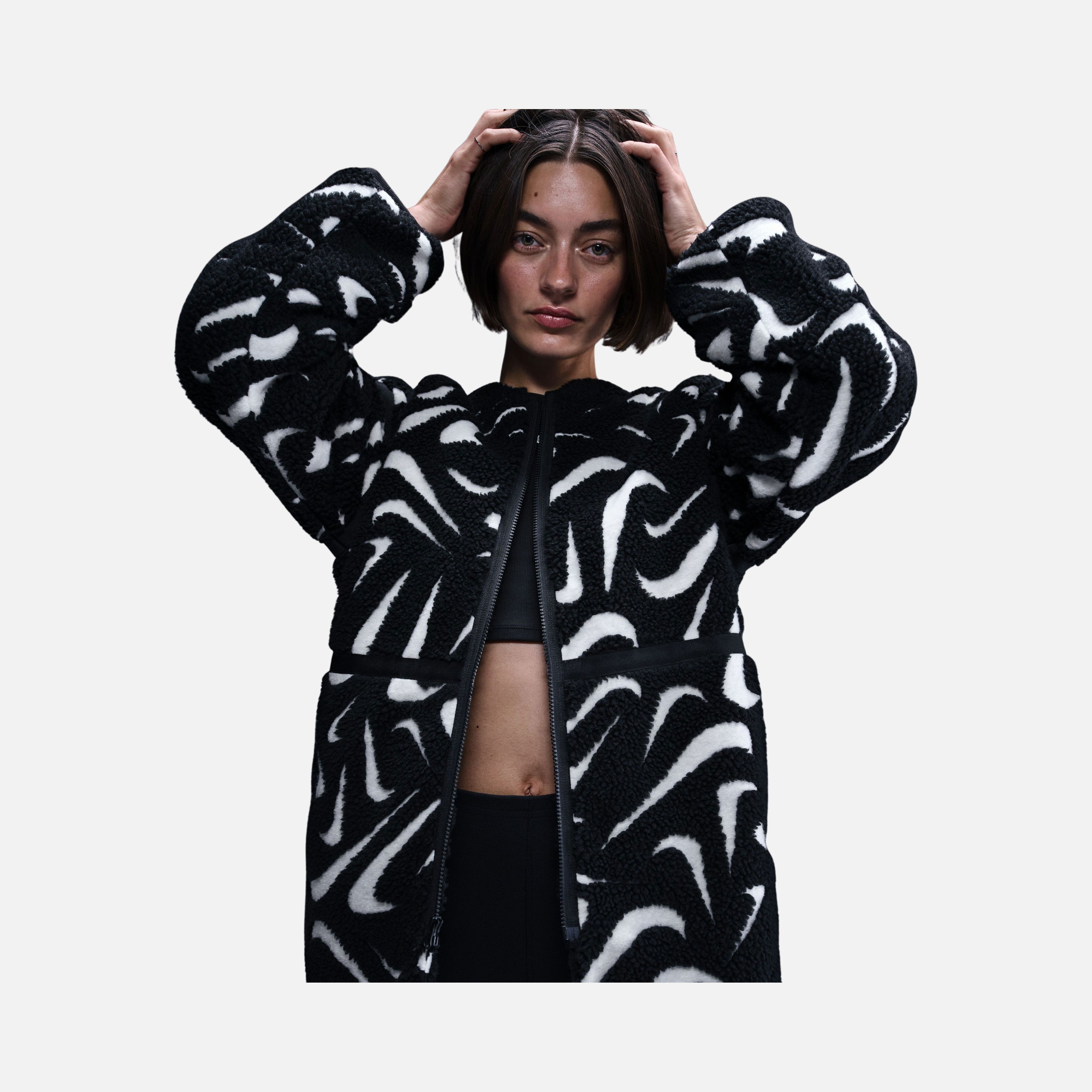 Nike Sportswear Cozy Long-Haired All-Over Swoosh Logo Lined Loose Full-Zip Kadın Ceket