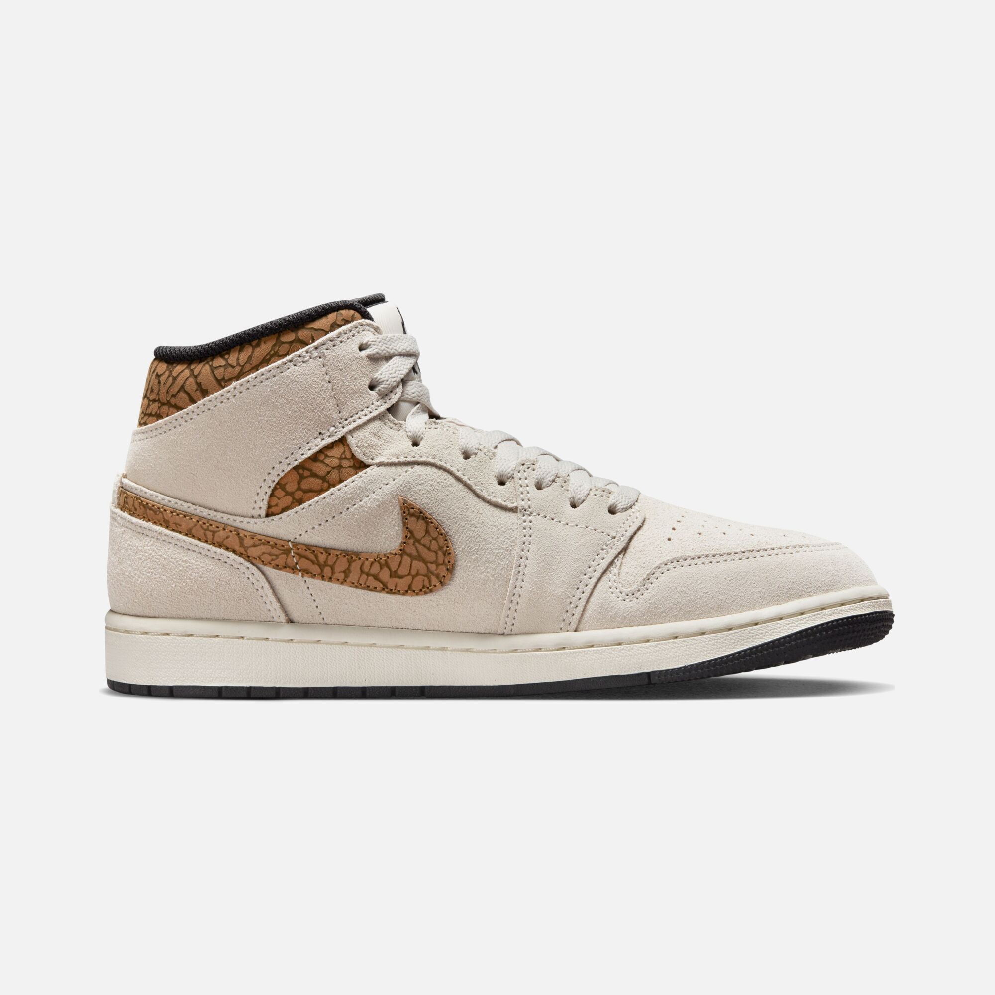 Nike Air Jordan 1 Mid SE ''Elephant Printed Swoosh and Gold Jumpman'' Erkek Spor Ayakkabı