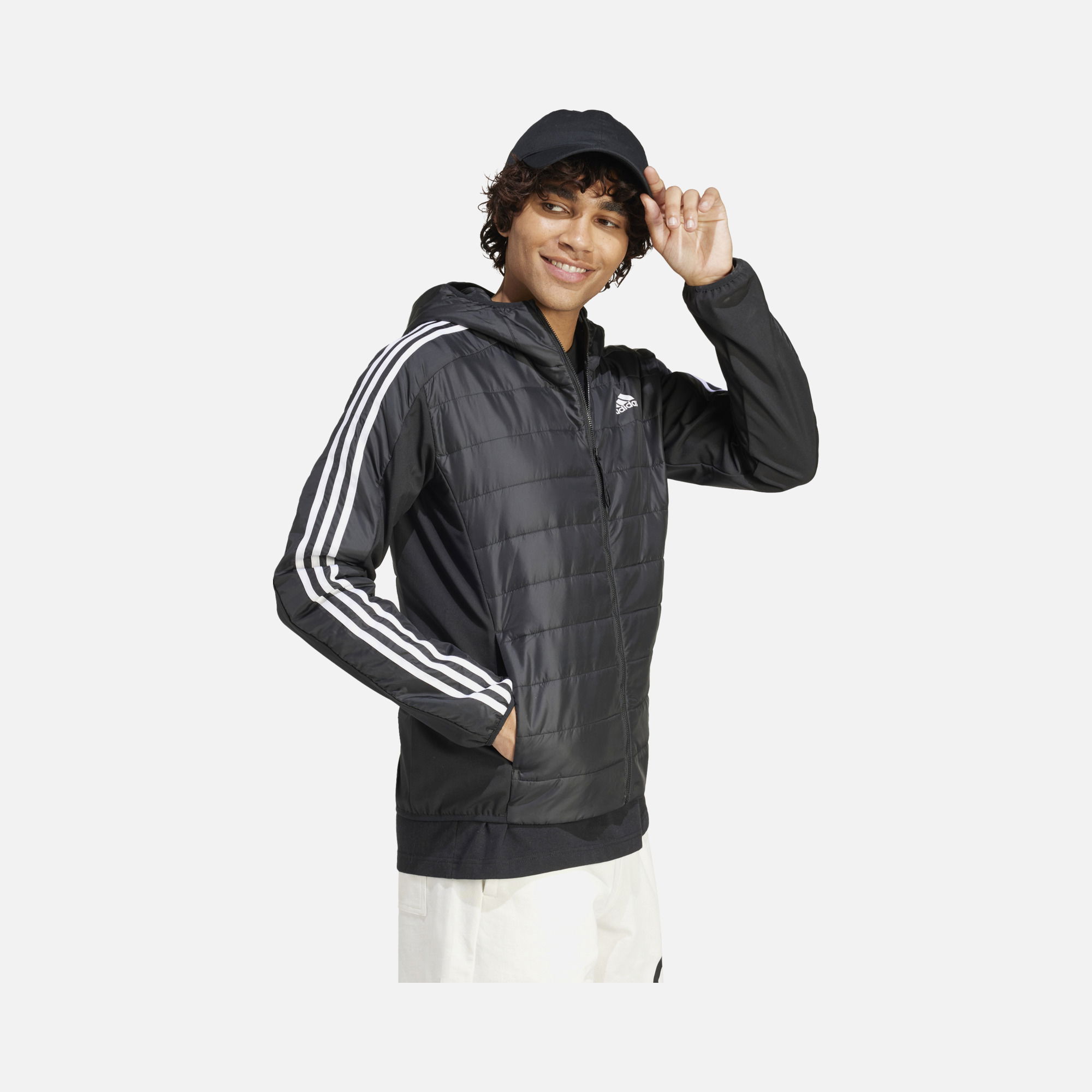 adidas Essentials 3-Stripes Insulated Hybrid Full-Zip Hoodie Erkek Ceket