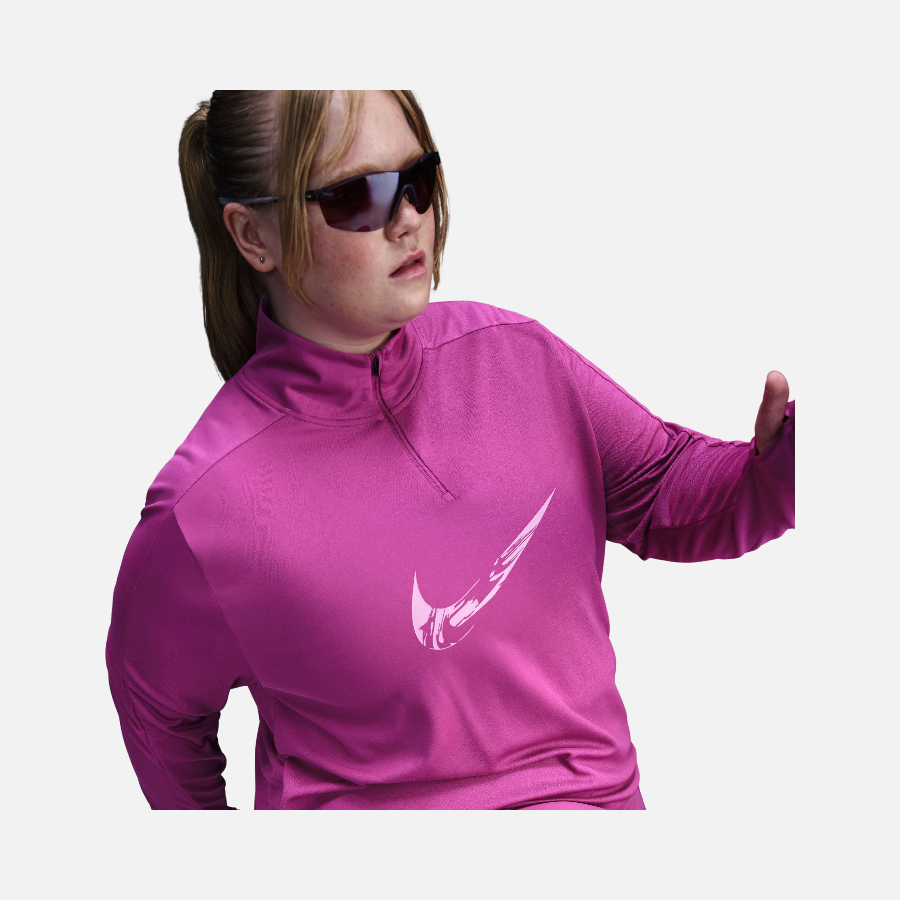 Nike Swoosh Dri-Fit Mid Layer Running  1/4-Zip Long-Sleeve (Plus Size) Kadın Tişört