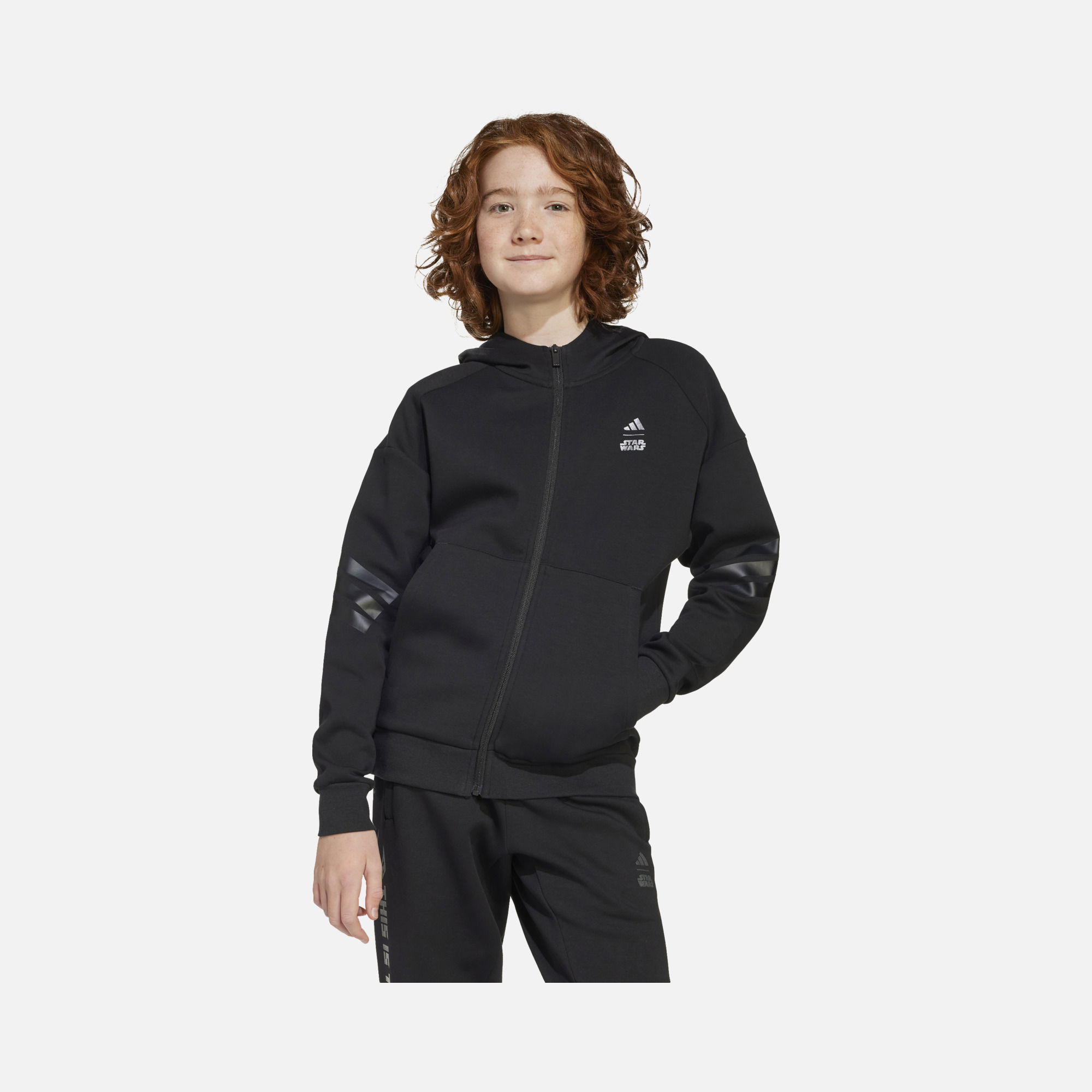 adidas Star Wars Mandalorian Printed 3-Stripes Full-Zip Hooded Çocuk Sweatshirt