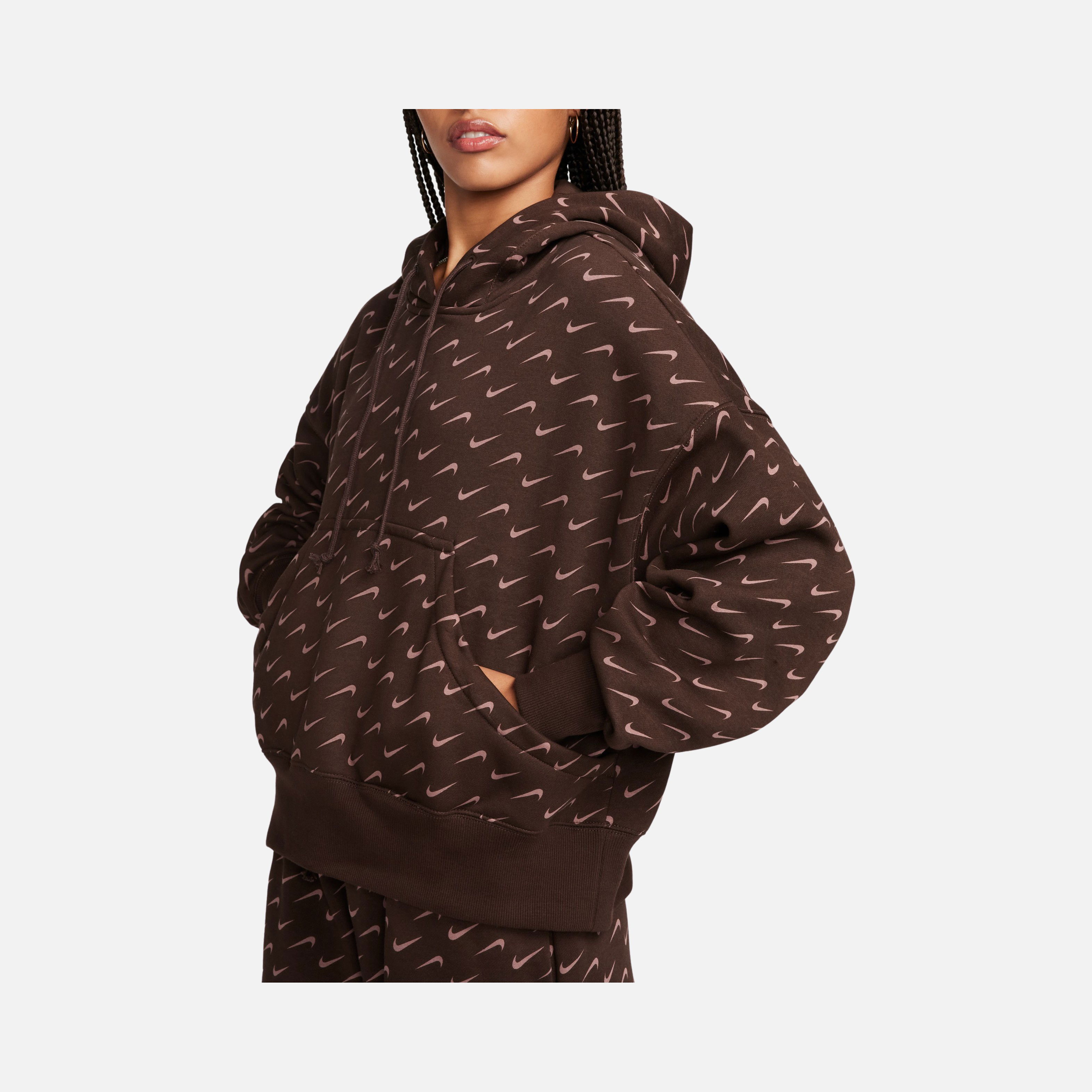 Nike Sportswear Phoenix Fleece Over-Oversized All-Over Print Pullover Hoodie Kadın Sweatshirt