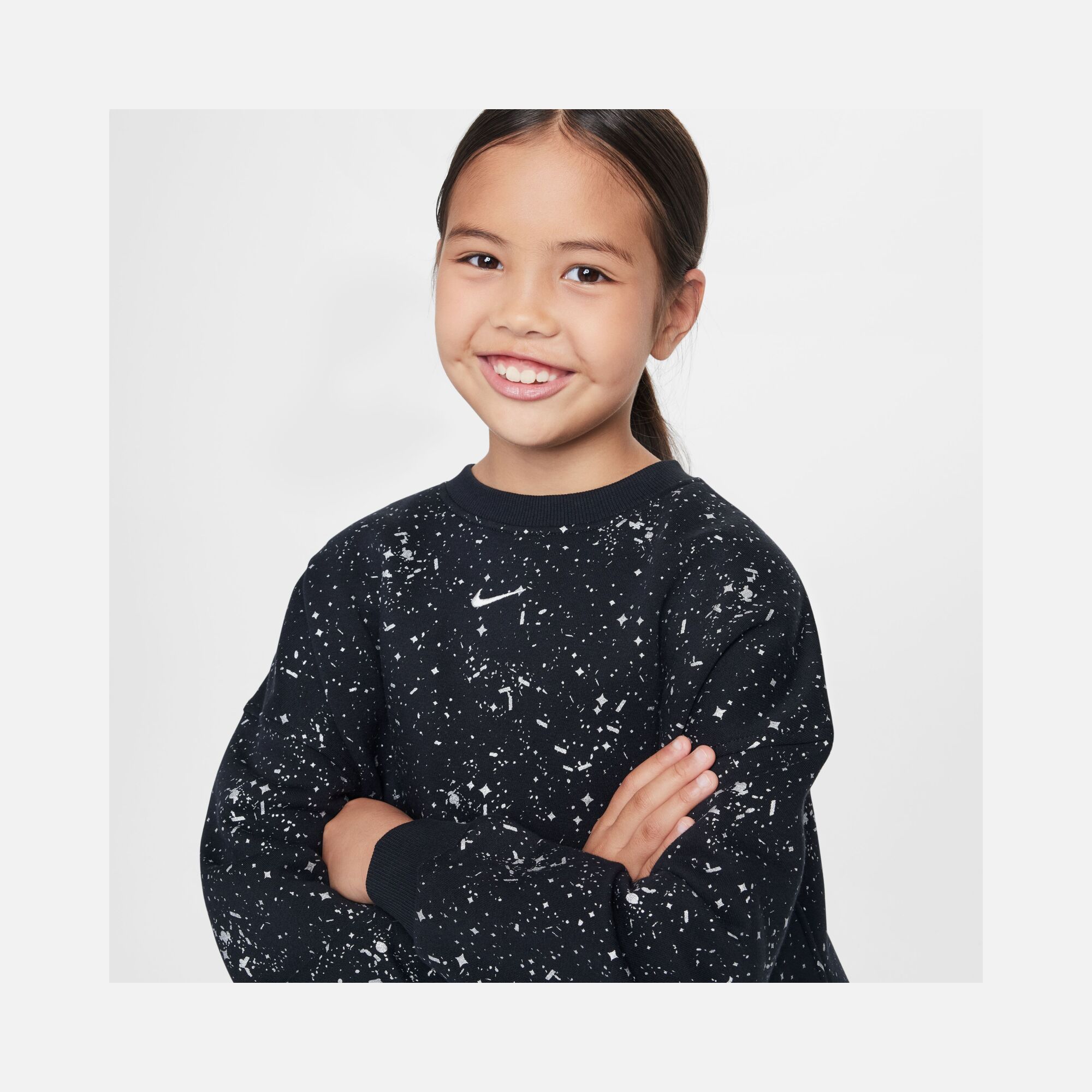 Nike Sportswear Club Fleece Boxy Crew ''Shine Print Detail'' (Girls') Çocuk Sweatshirt