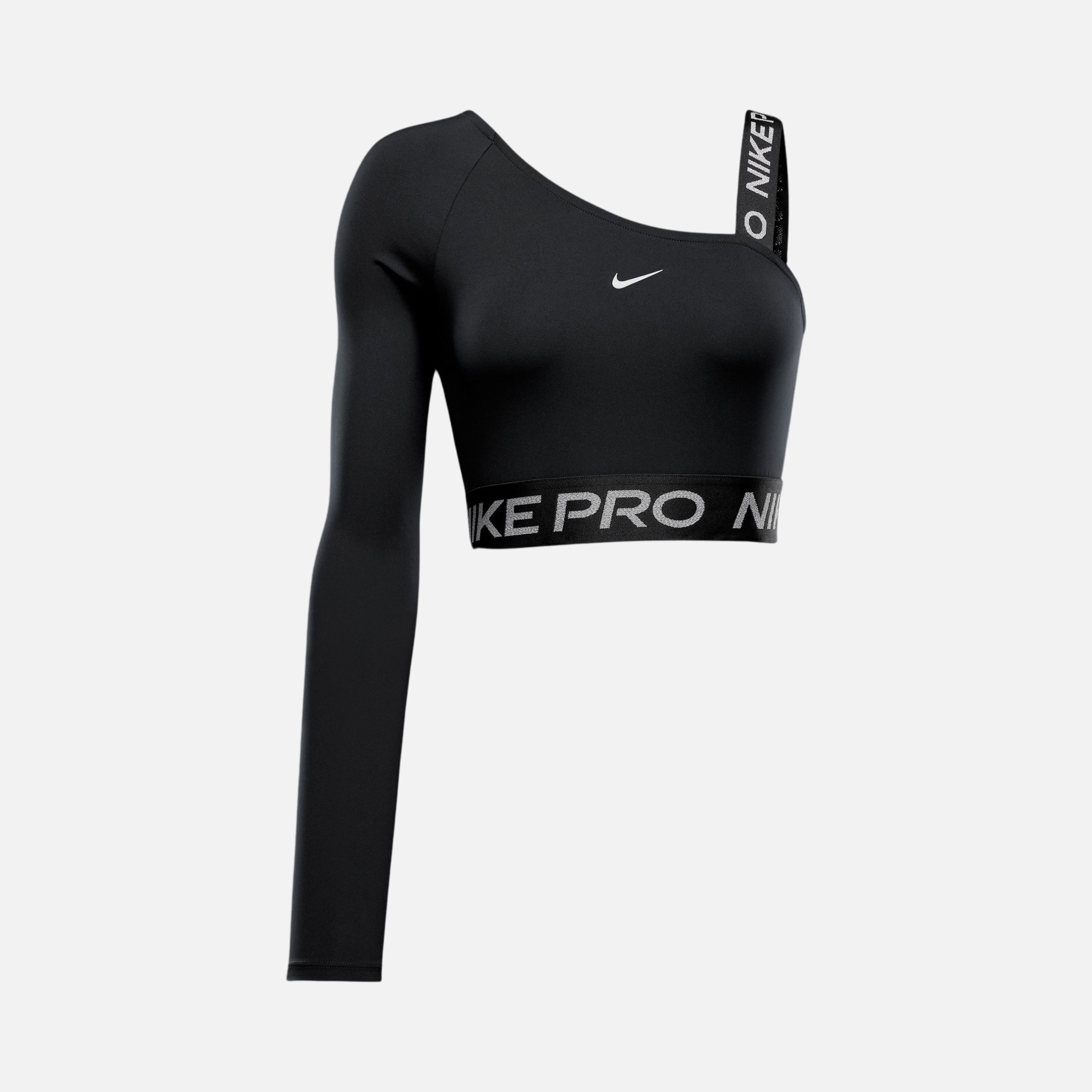 Nike Pro Shine Dri-Fit Cropped Lightweight & Stretchy Training Asymmetrical Long-Sleeve Kadın Tişört