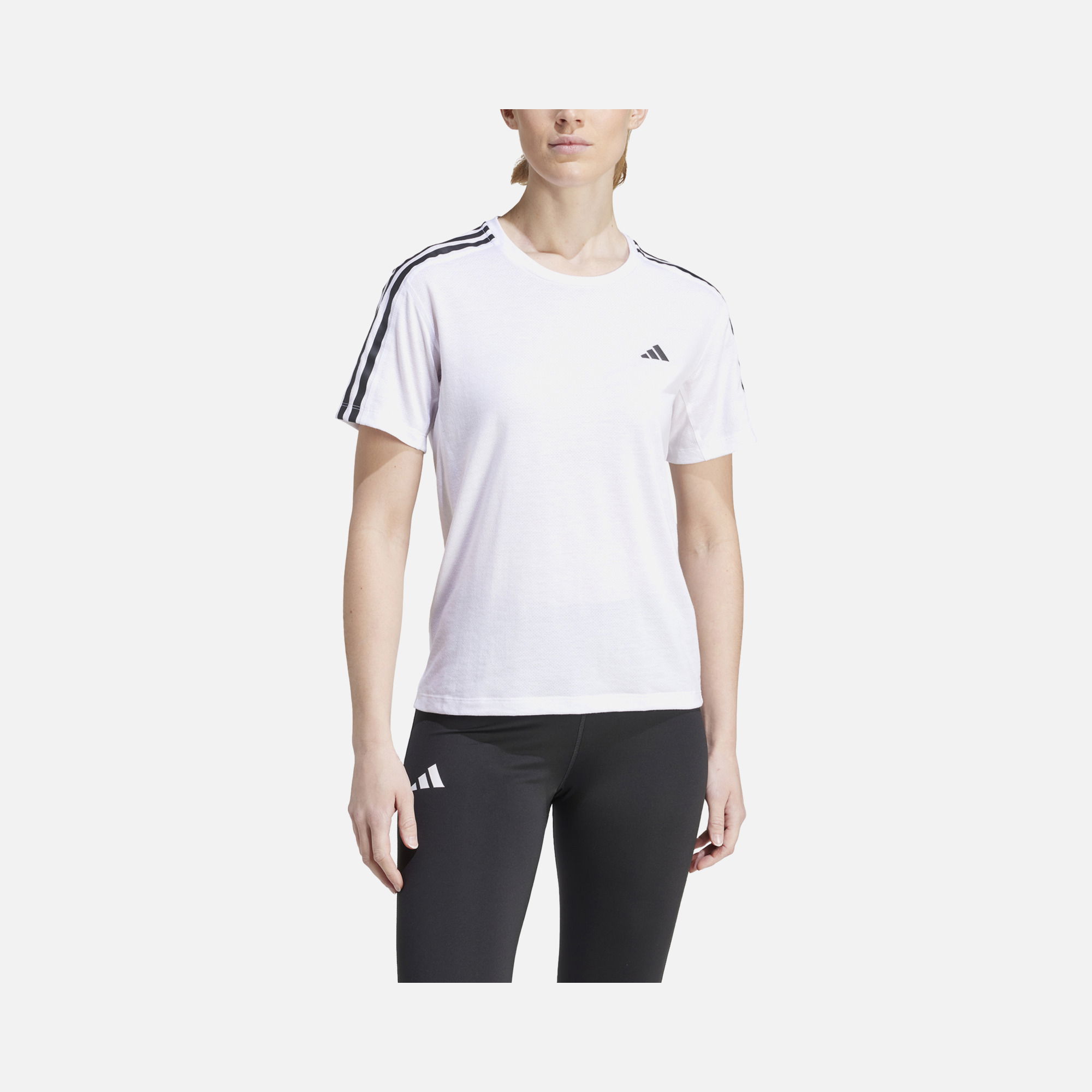 adidas AEROREADY Own the Run 3-Stripes Running Short-Sleeve Kadın Tişört