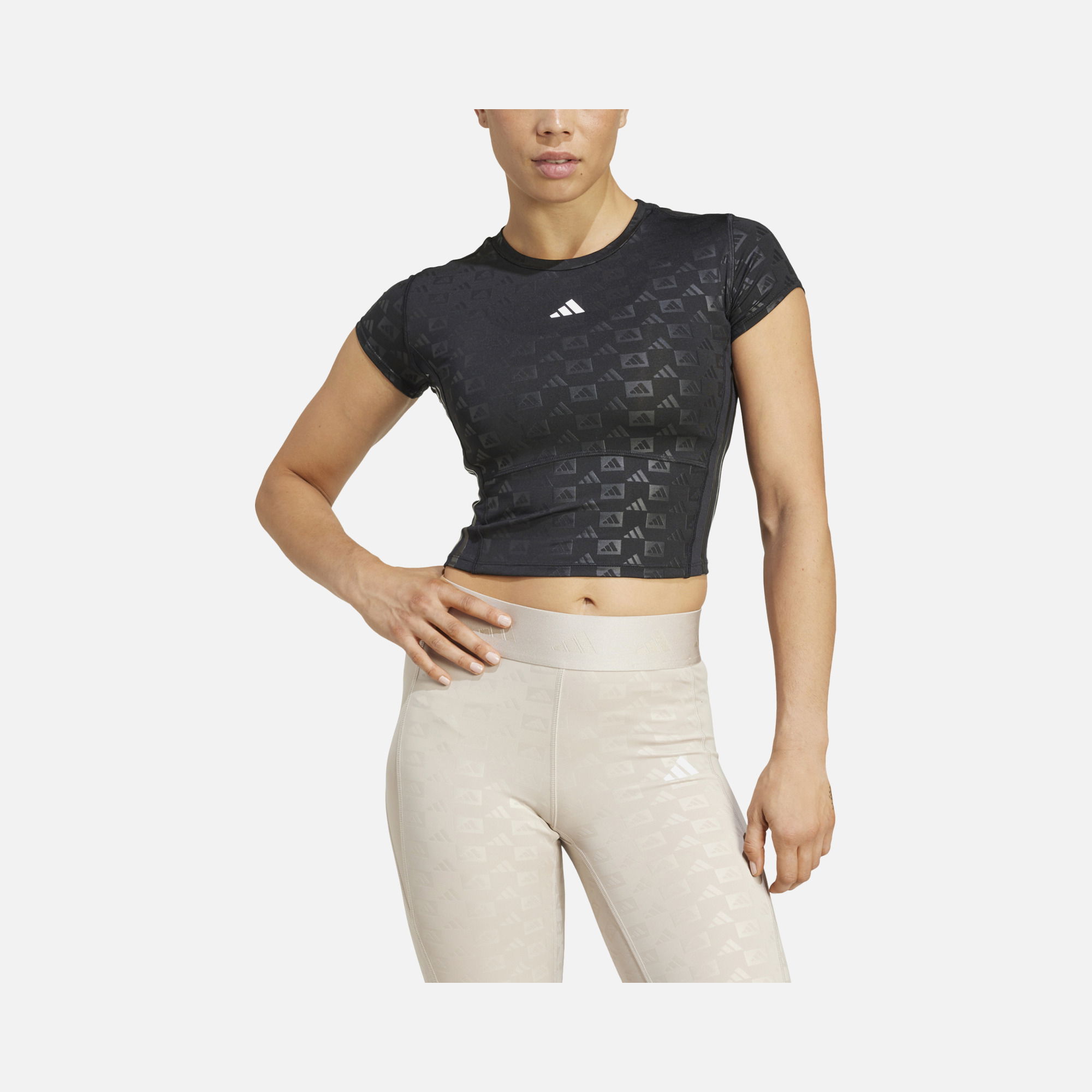 adidas Hyperglam Q4 Cropped Training Emboss Short-Sleeve Kadın Tişört