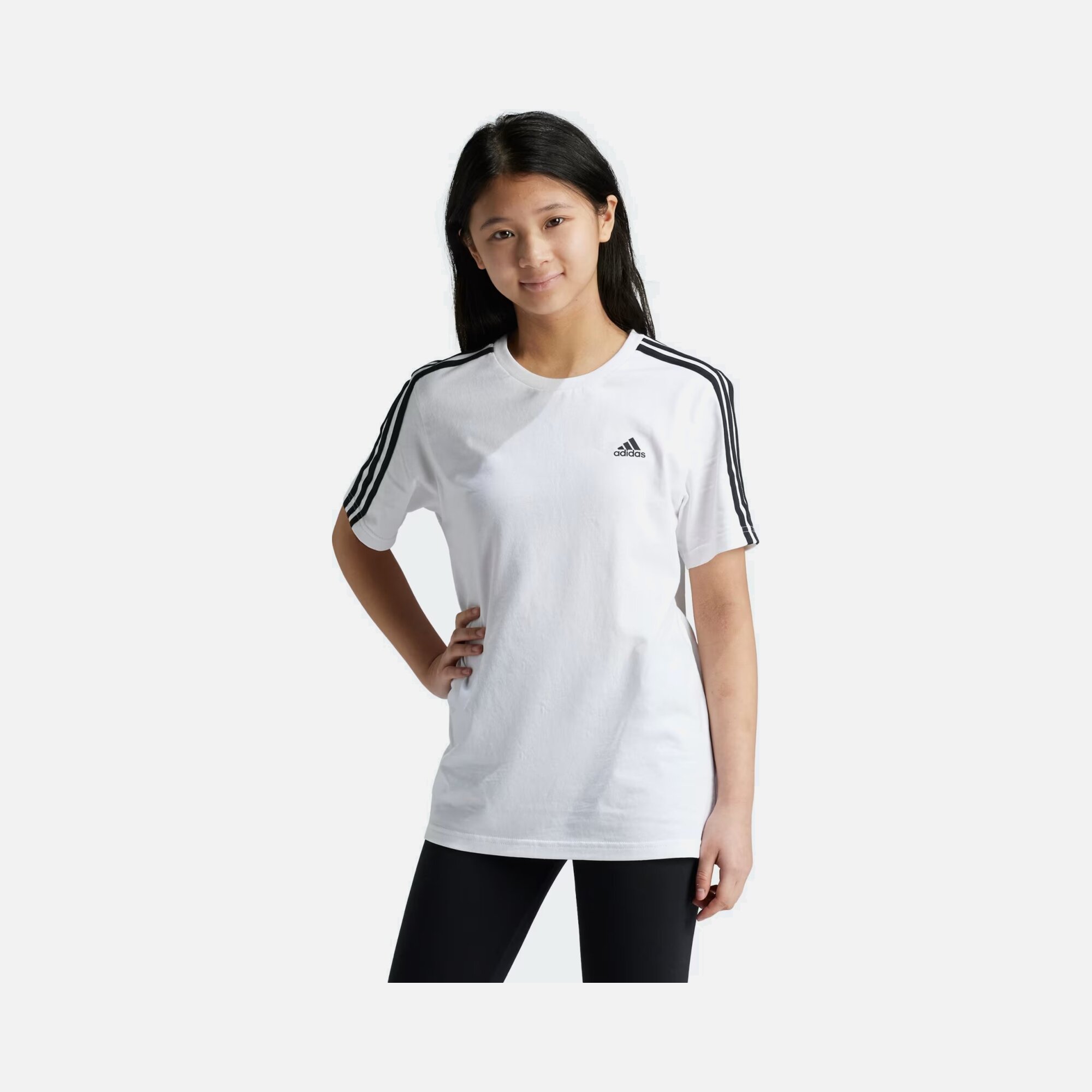 adidas Essentials 3-Stripes Cotton Loose Fit Boyfriend Short-Sleeve (Girls') Çocuk Tişört