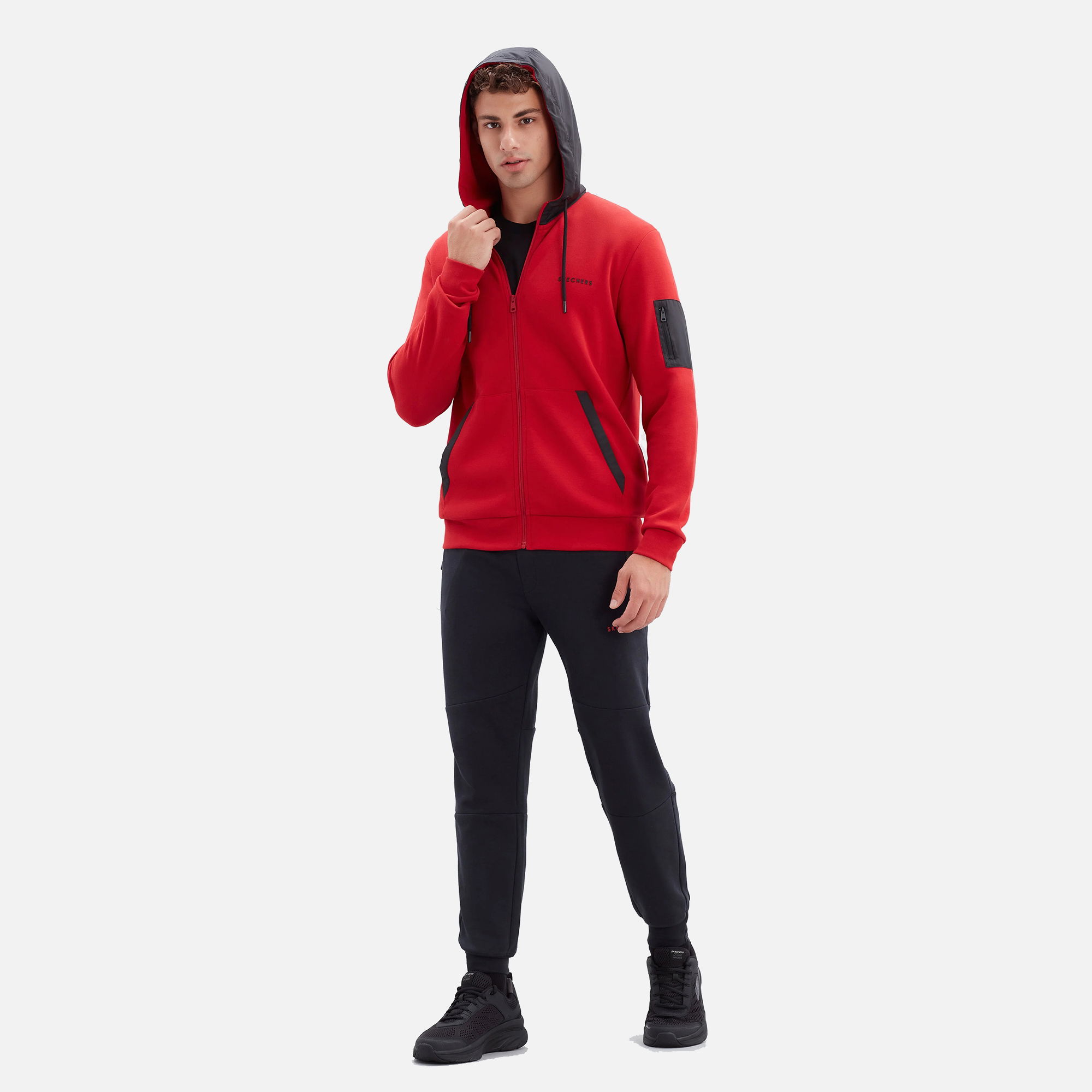 Skechers 2 XI Lock Woven Detailed Full-Zip Hoodie Sweatshirt