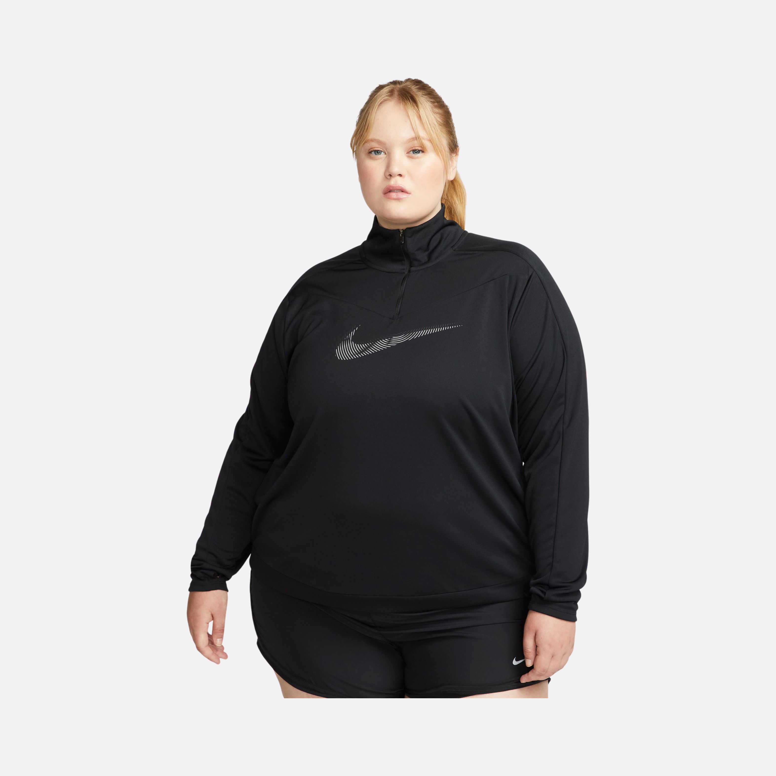 Nike Dri-Fit Swoosh HBR 1/4-Zip Pacer Running Long-Sleeve (Plus Size) Kadın Tişört