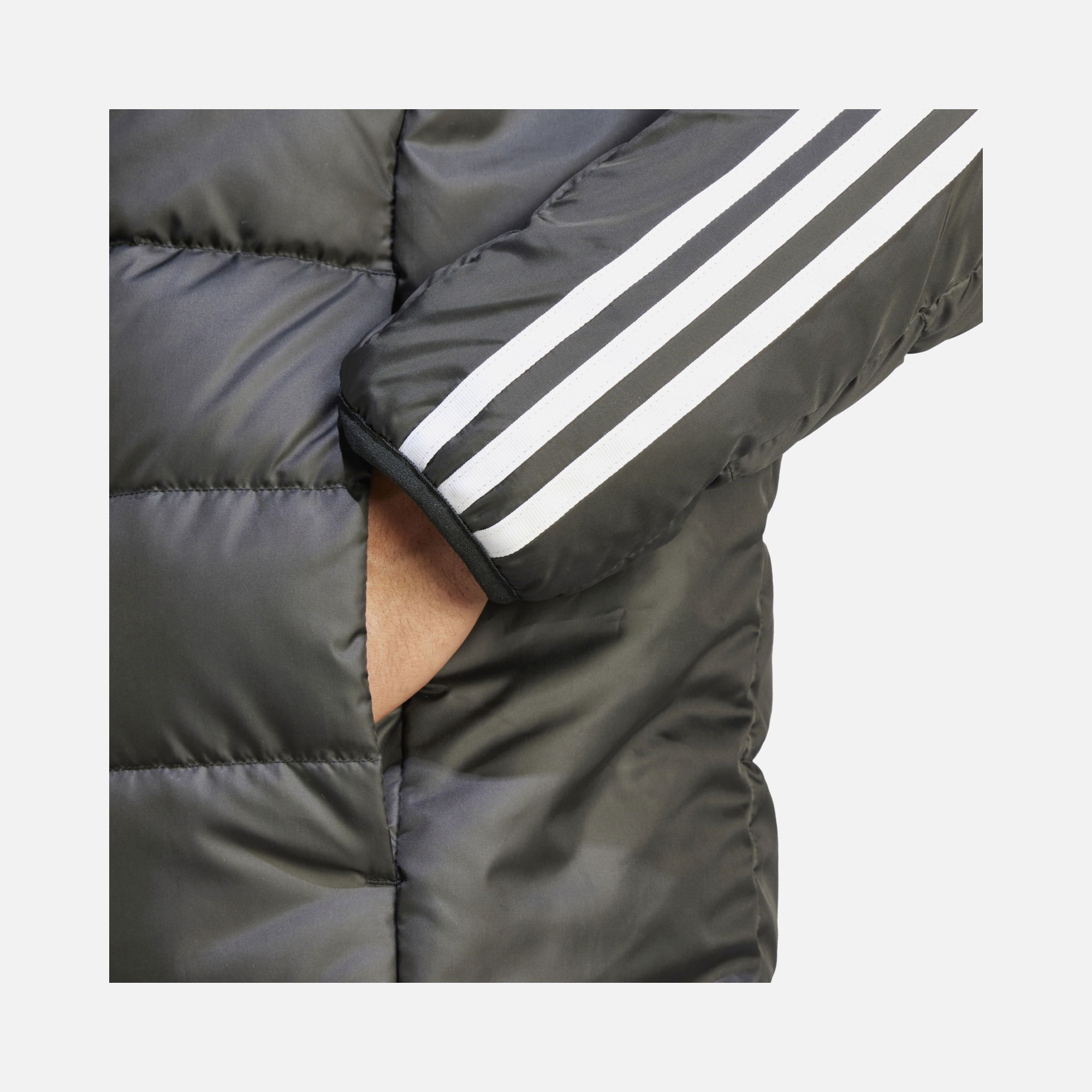 adidas Essentials 3-Stripes Light Down Full-Zip Hoodie Erkek Parka