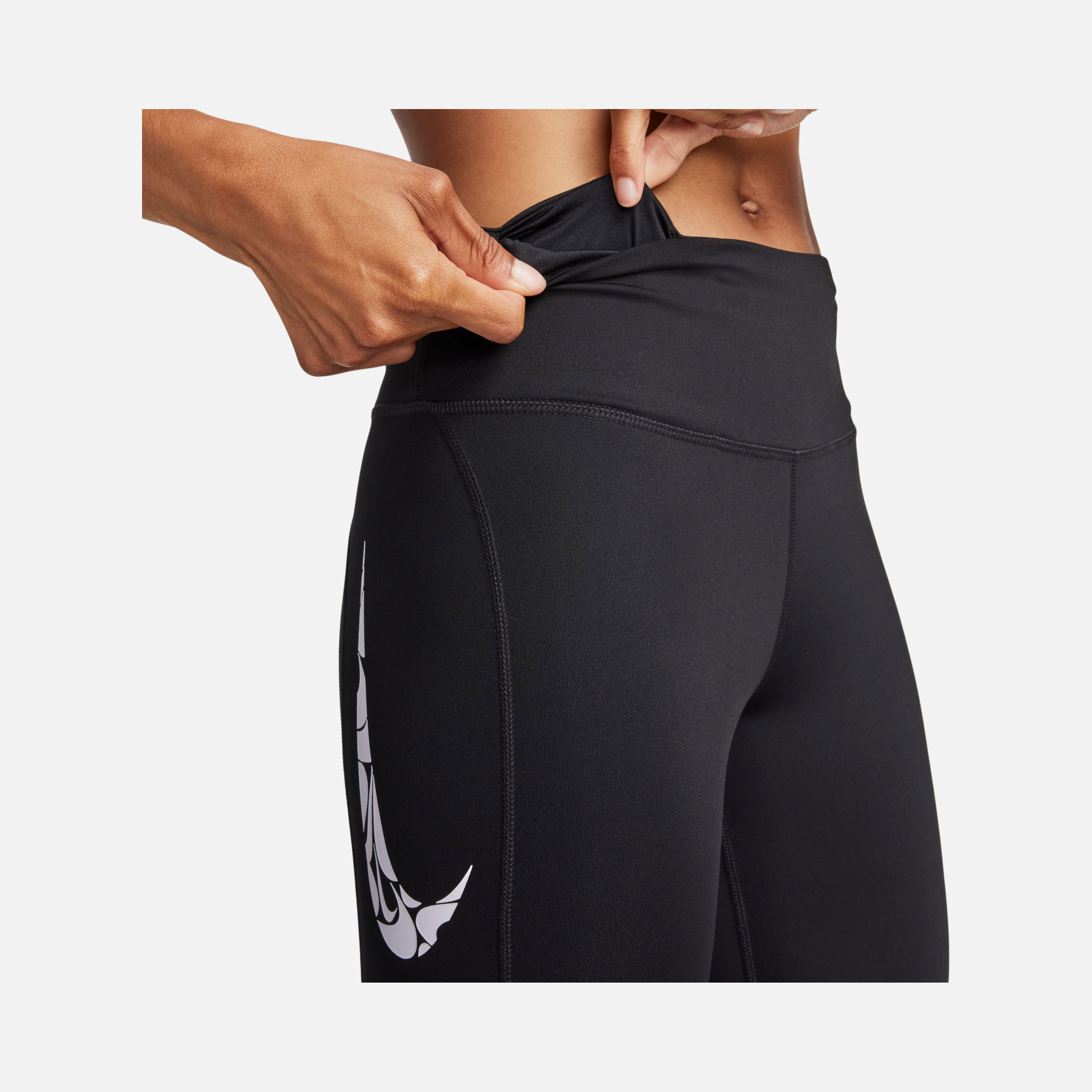 Nike Dri-Fit Fast Printed Swoosh Logo HBR Mid-Rise 7/8 Running Kadın Tayt