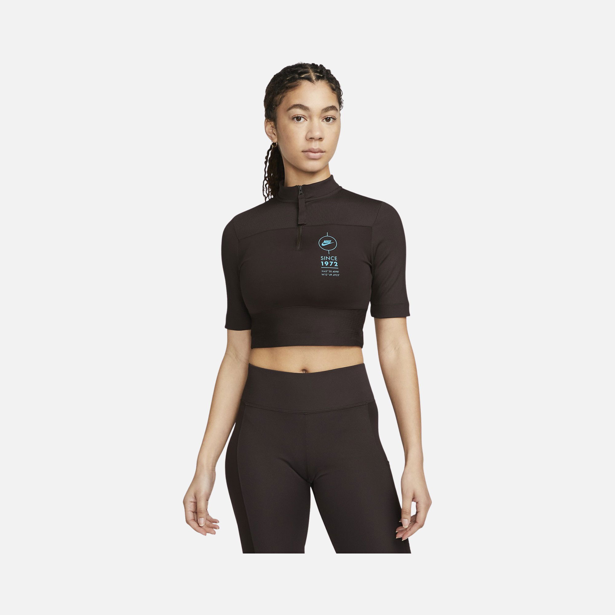 Nike Sportswear Ribbed 1/2 Zip Short-Sleeve Kadın Tişört