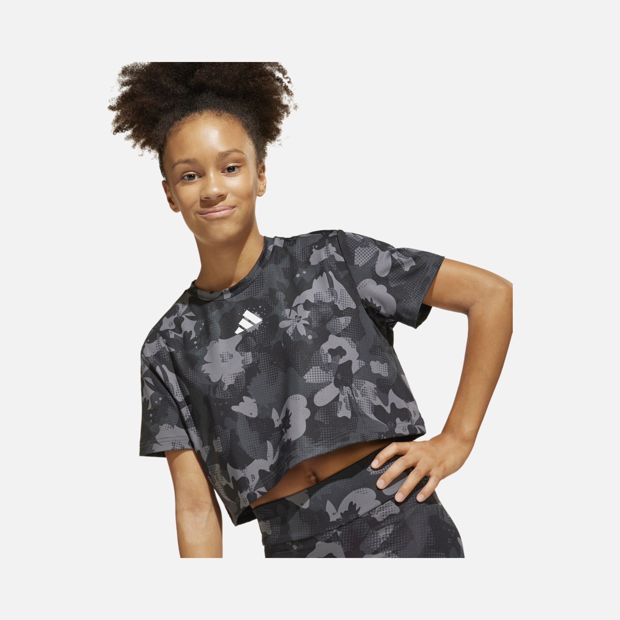adidas Climacool Train Essentials All Over Printed Flower Cropped Gym & Training Short-Sleeve (Girls') Çocuk Tişört