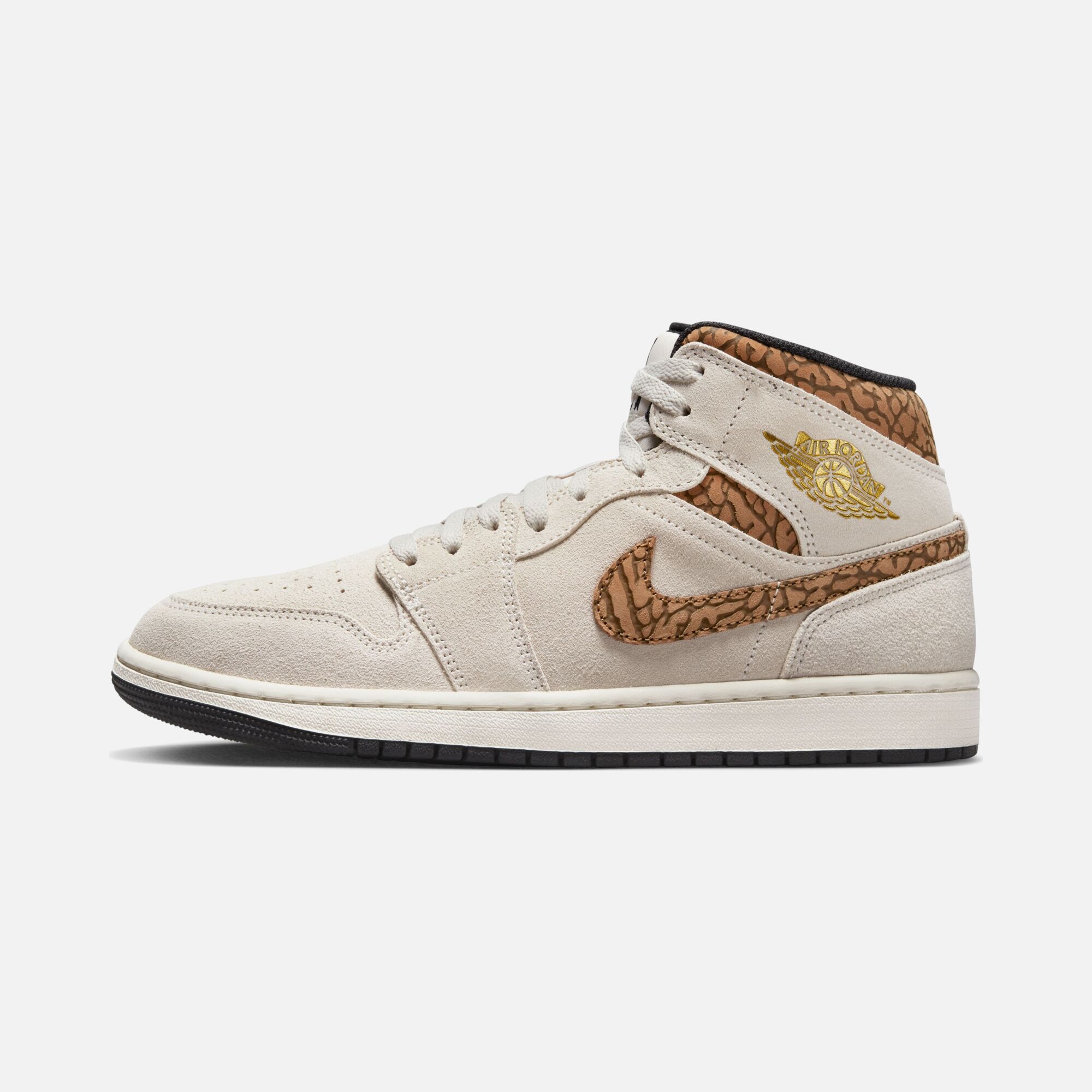 Nike Air Jordan 1 Mid SE ''Elephant Printed Swoosh and Gold Jumpman'' Erkek Spor Ayakkabı