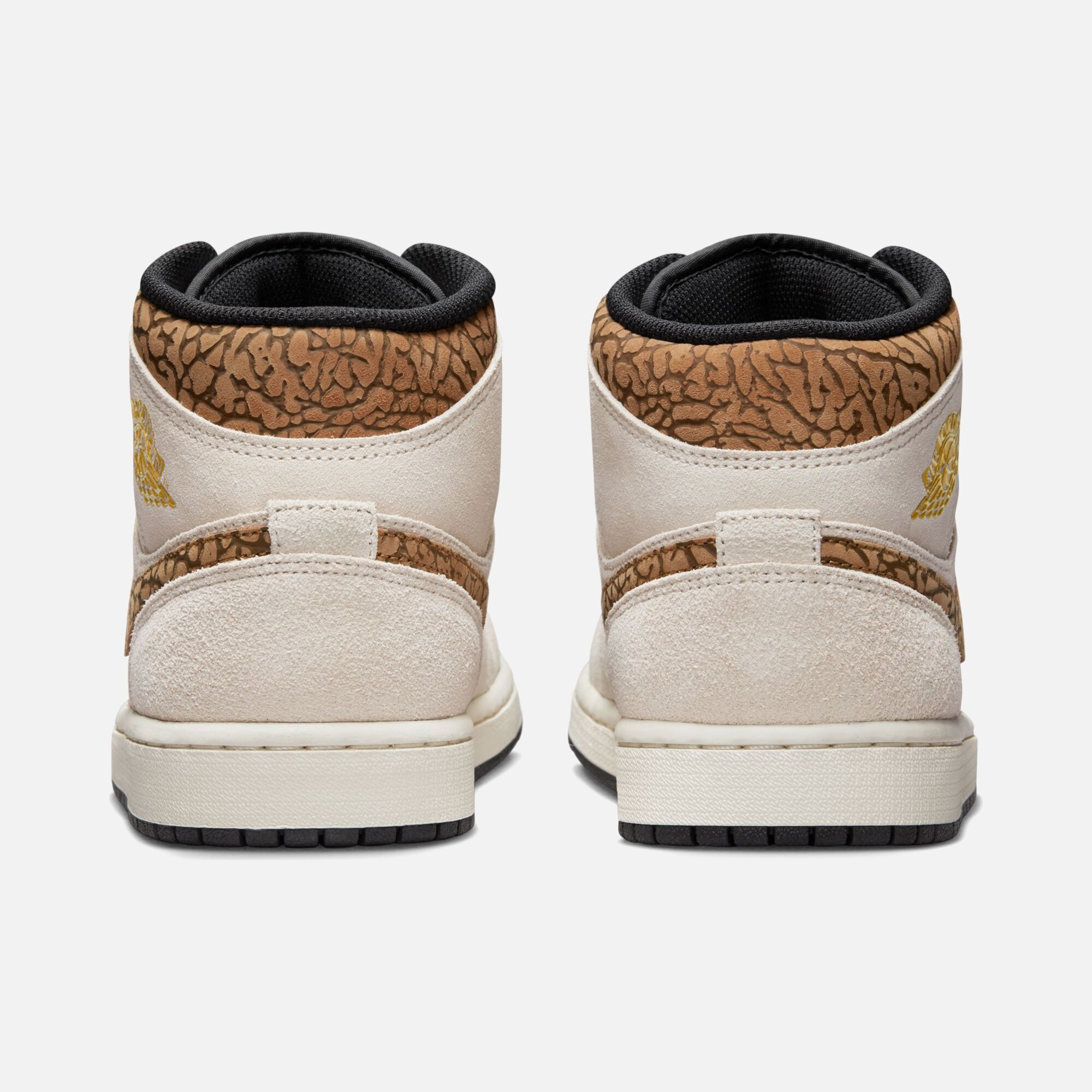 Nike Air Jordan 1 Mid SE ''Elephant Printed Swoosh and Gold Jumpman'' Erkek Spor Ayakkabı