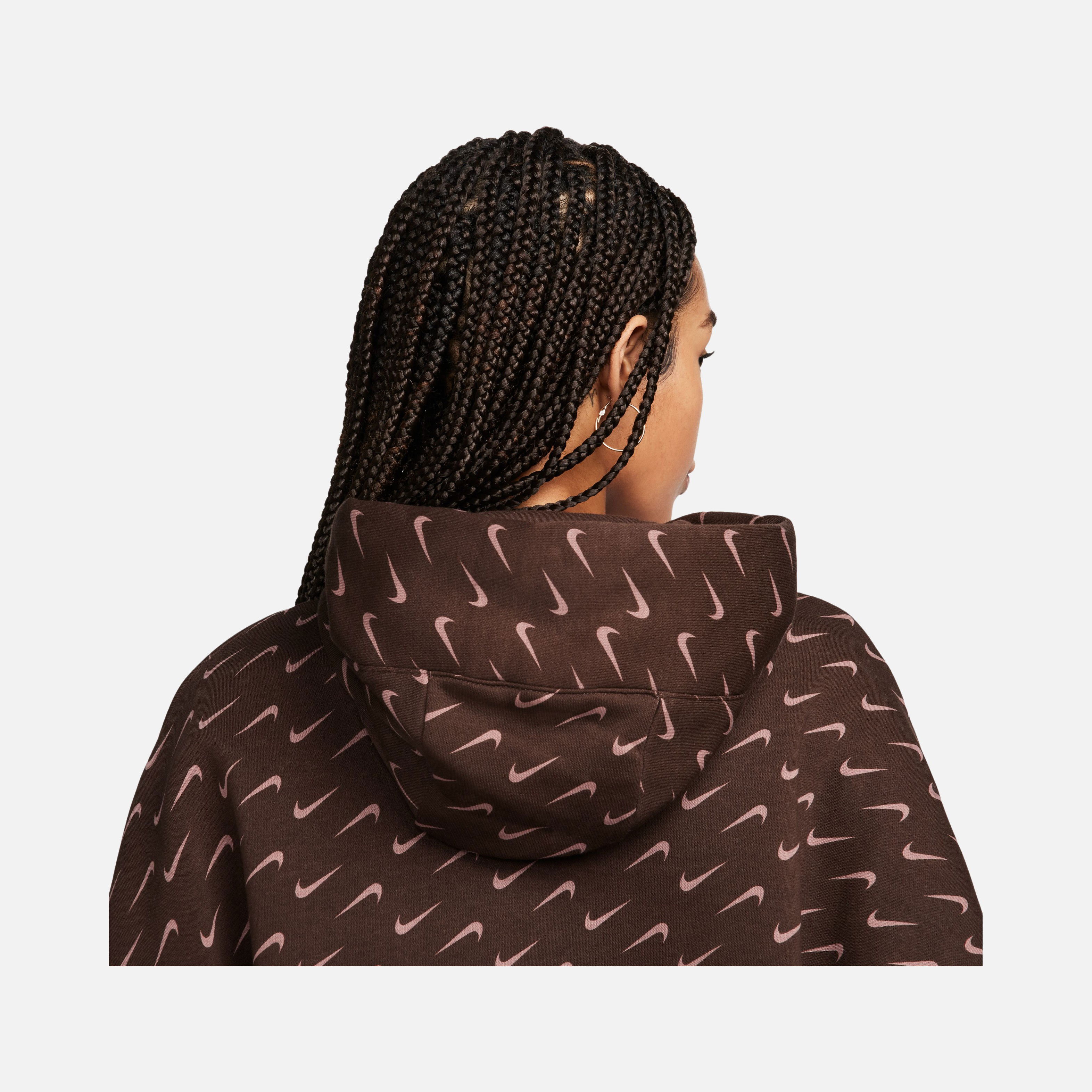 Nike Sportswear Phoenix Fleece Over-Oversized All-Over Print Pullover Hoodie Kadın Sweatshirt