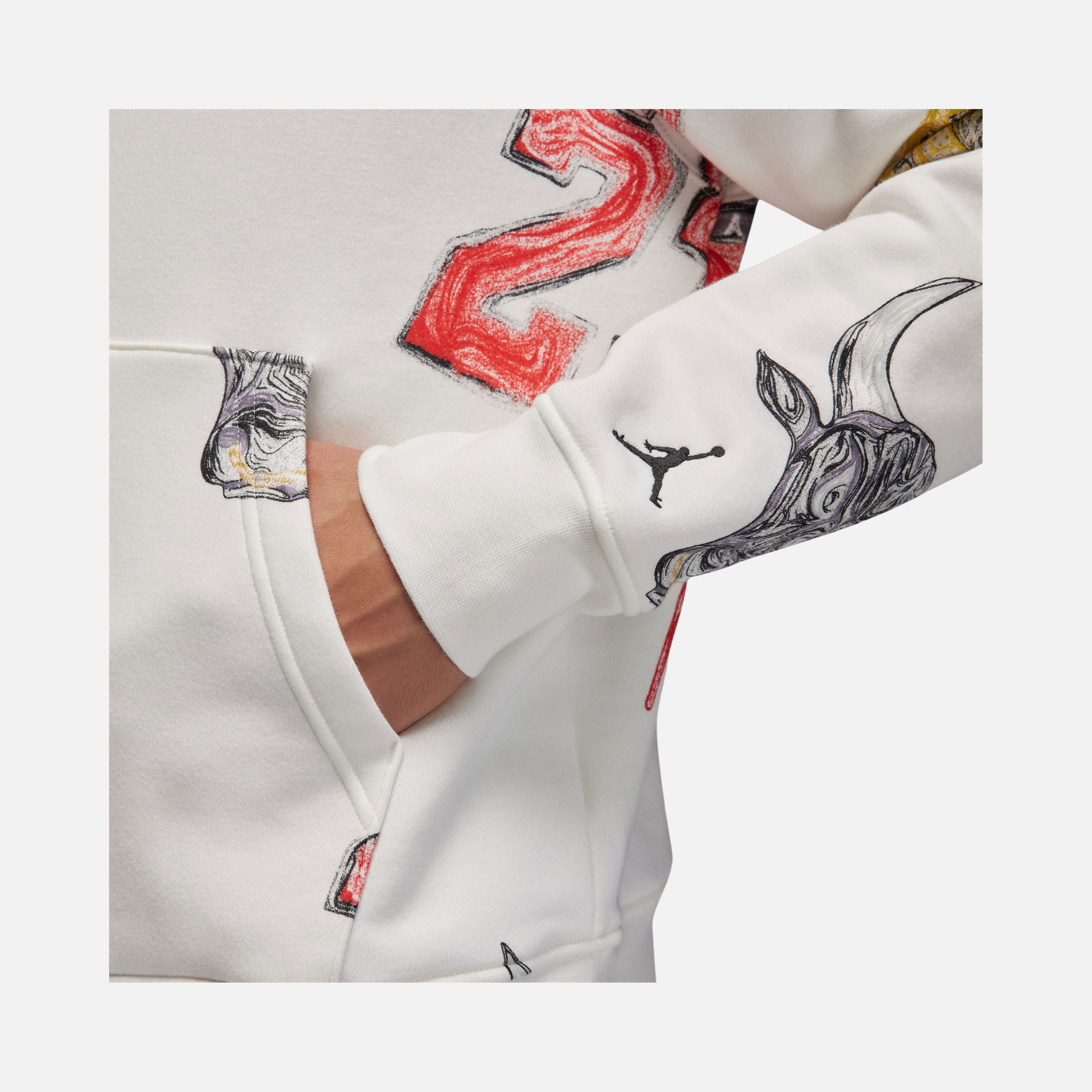 Nike Jordan Essentials Fleece All-Over Printed Pullover Hoodie Erkek Sweatshirt