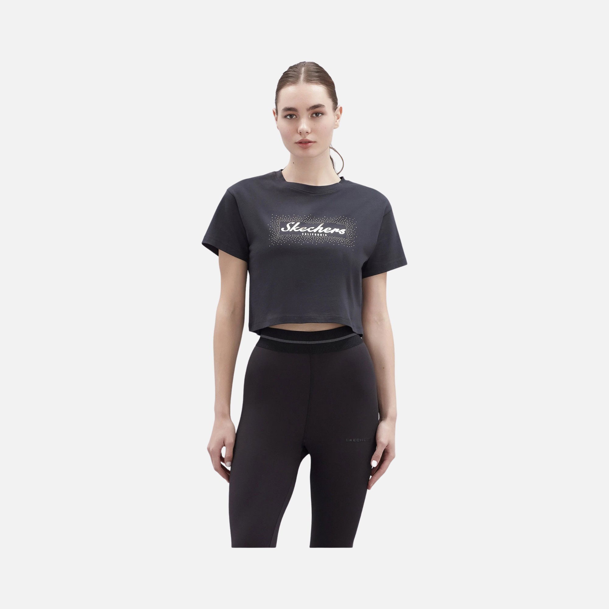 Skechers Graphic Shiny Logo Cropped Training Short-Sleeve Kadın Tişört